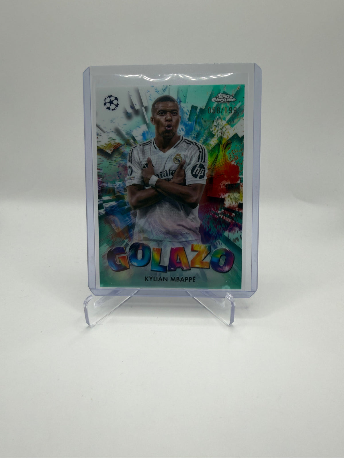 2024-25 Topps Chrome UEFA Champions League Golazo Aqua Refractor Kylian Mbappé #GZ-21 /199