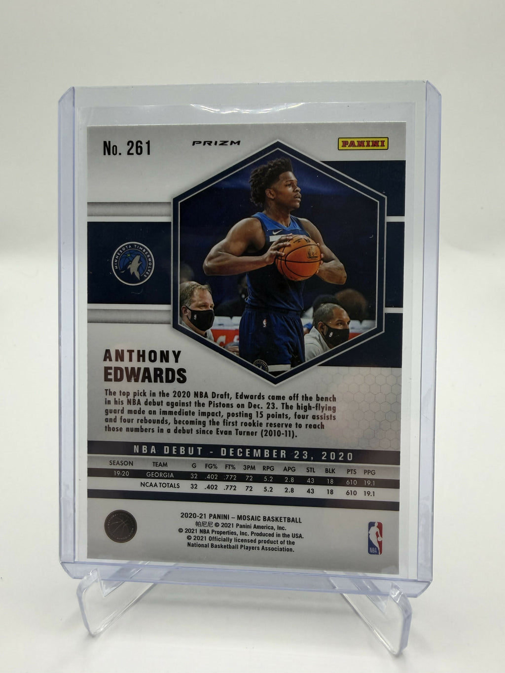 2020-2021 Panini Mosaic Anthony Edwards Blue Reactive NBA Debut