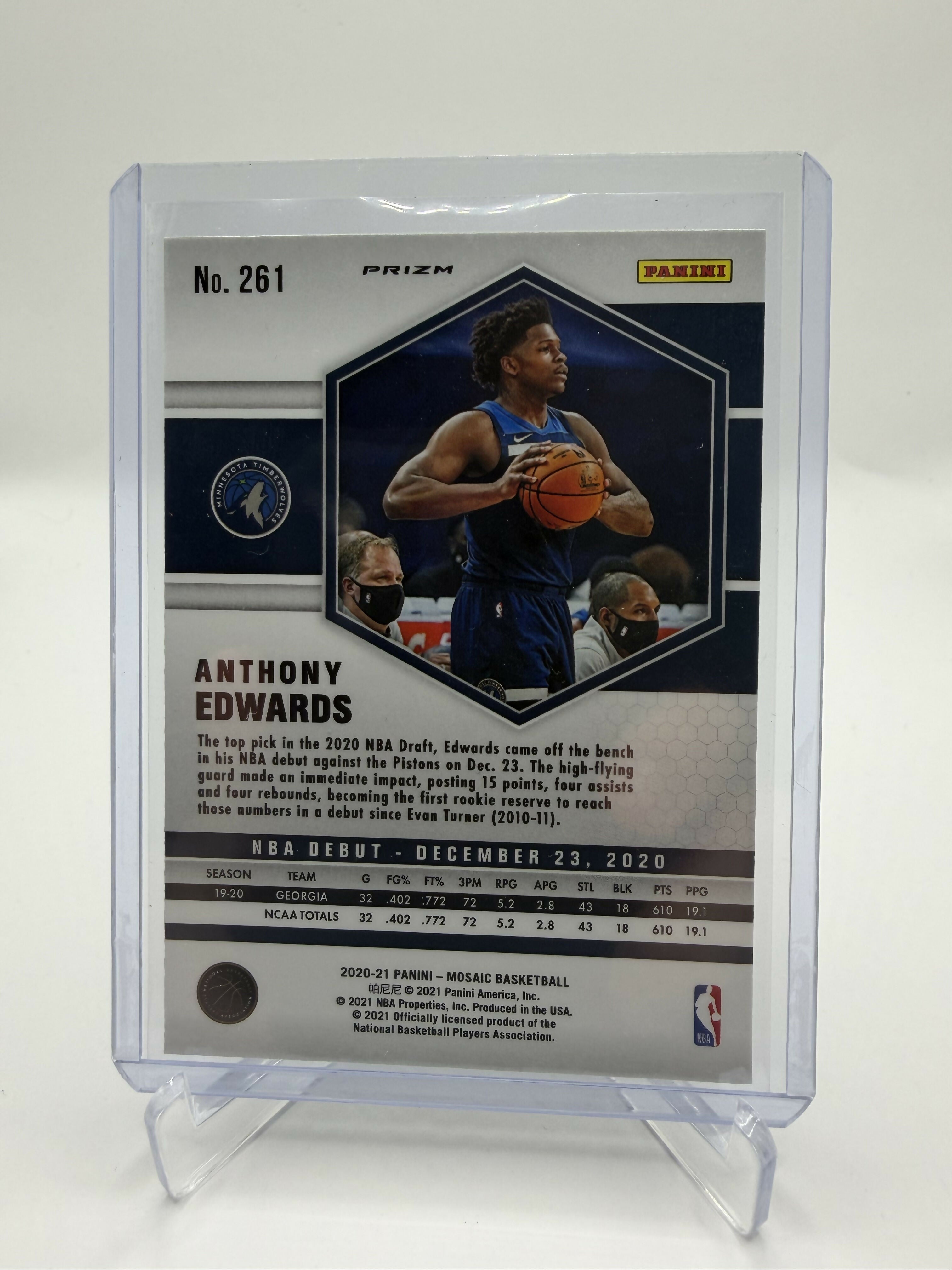 2020-2021 Panini Mosaic Anthony Edwards Blue Reactive NBA Debut