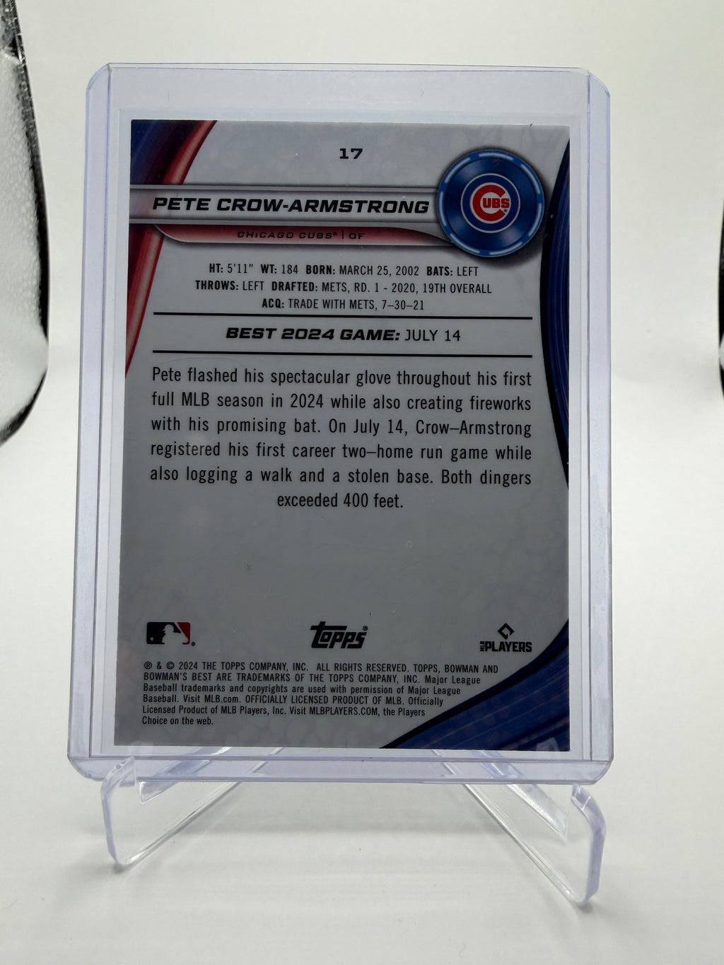 2024 Bowman's Best Pete Crow-Armstrong Rookie Card #17 Chicago Cubs