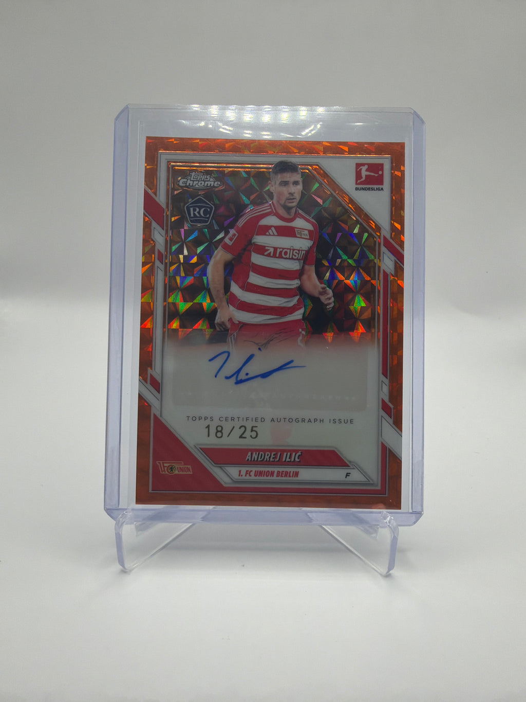 2025/26 Topps Chrome Bundesliga Andrej Ilic Rookie Base Autograph Orange Refractor #BA-AI /25
