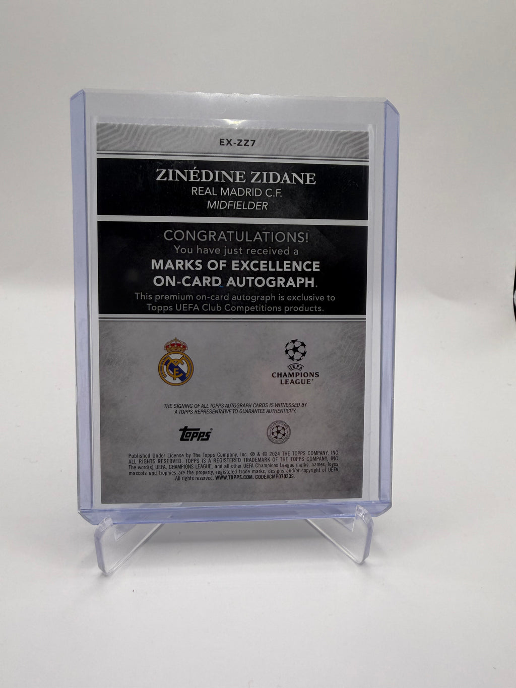 2024 Topps UEFA Club Competitions Marks of Excellence Gold On-Card Autograph Zinedine Zidane /50