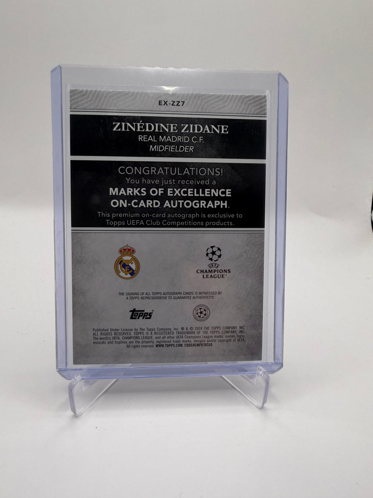 2024 Topps UEFA Club Competitions Marks of Excellence Gold On-Card Autograph Zinedine Zidane /50