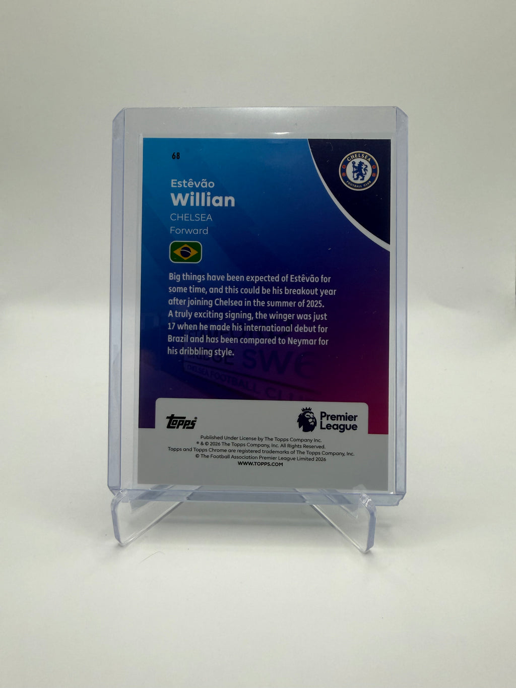 2025-26 Topps Chrome Premier League Estêvão Willian Rookie Aqua Wave Refractor #68 /199