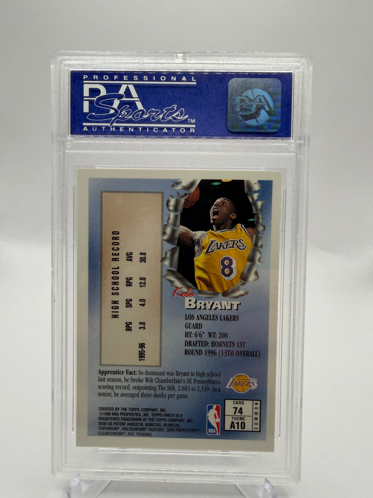 1996-97 Topps Finest Kobe Bryant Rookie Apprentices With Coating #74 PSA 8