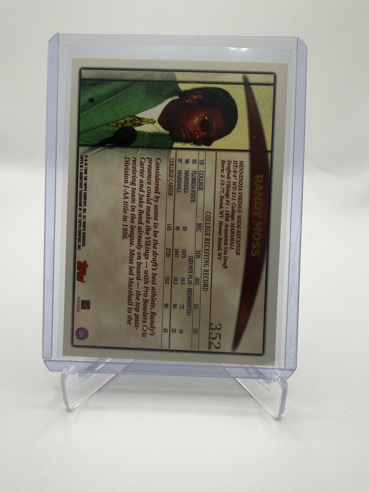 1998 Topps Football Randy Moss Draft Picks Rookie Card #352 Base