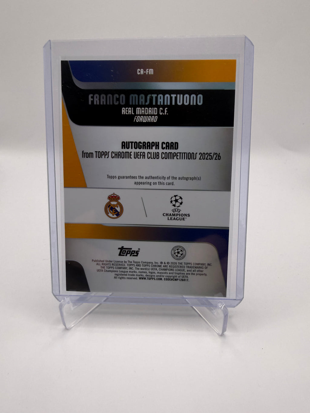 2025-26 Topps Chrome UEFA Club Competitions Franco Mastantuono Rookie Autograph Pink Refractor /250