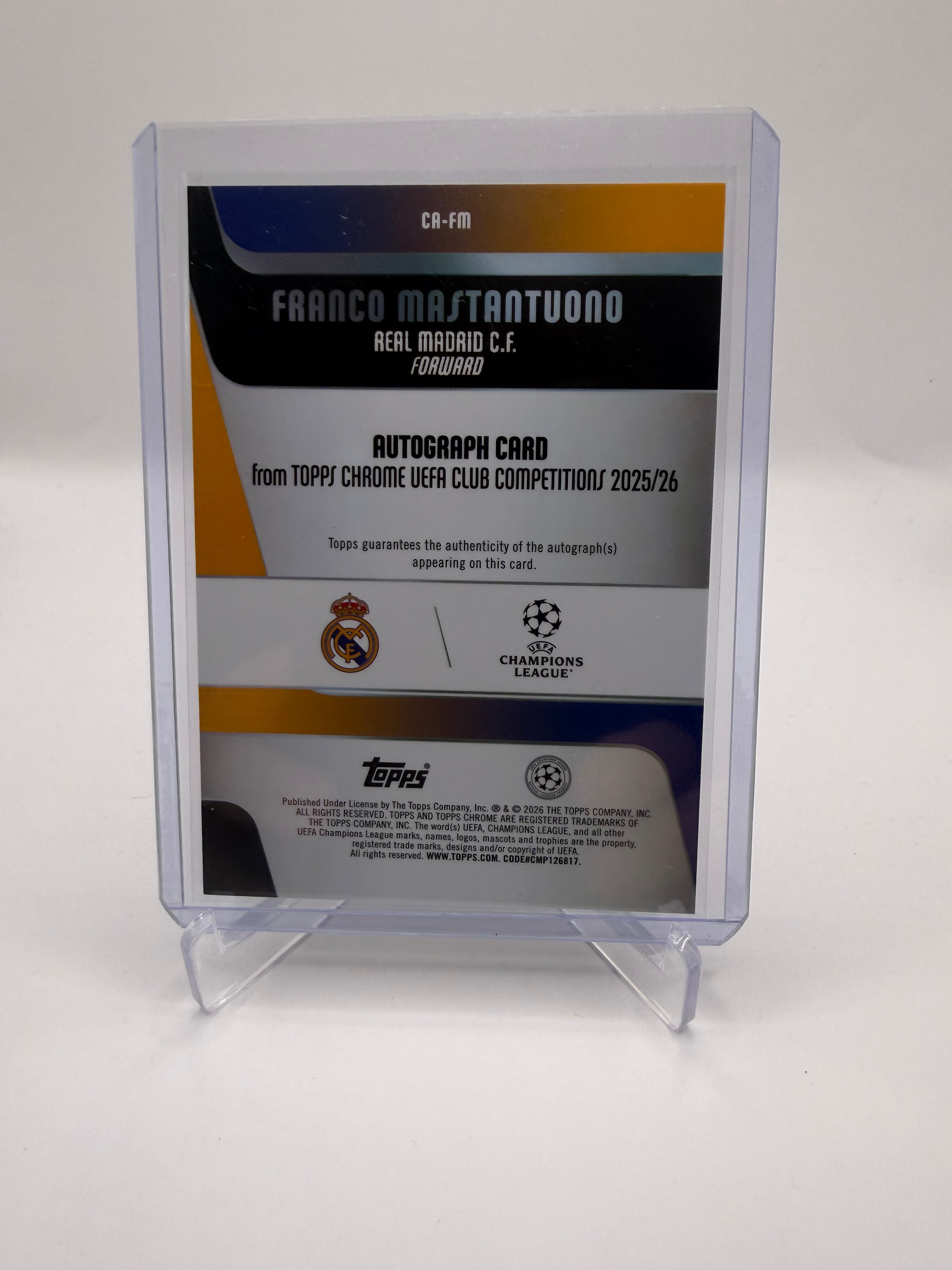 2025-26 Topps Chrome UEFA Club Competitions Franco Mastantuono Rookie Autograph Pink Refractor /250