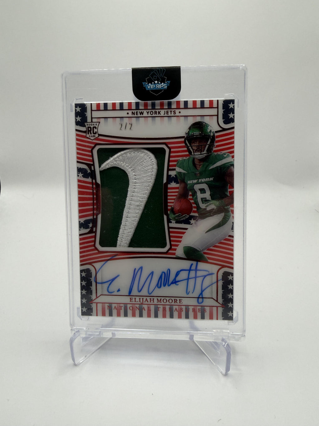 2021 Panini National Treasures Elijah Moore RPA Stars and Stripes Nike Logo /2