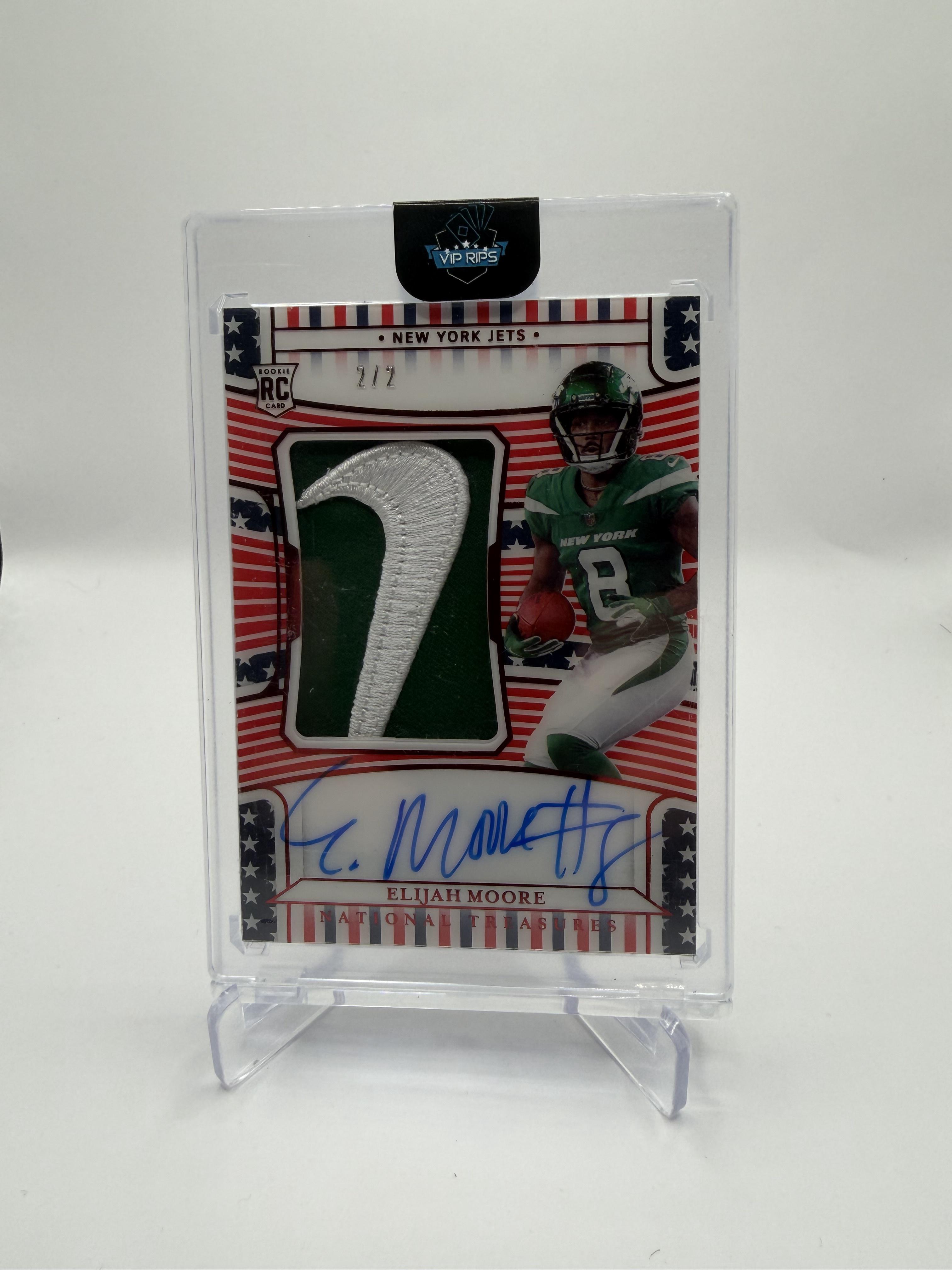 2021 Panini National Treasures Elijah Moore RPA Stars and Stripes Nike Logo /2