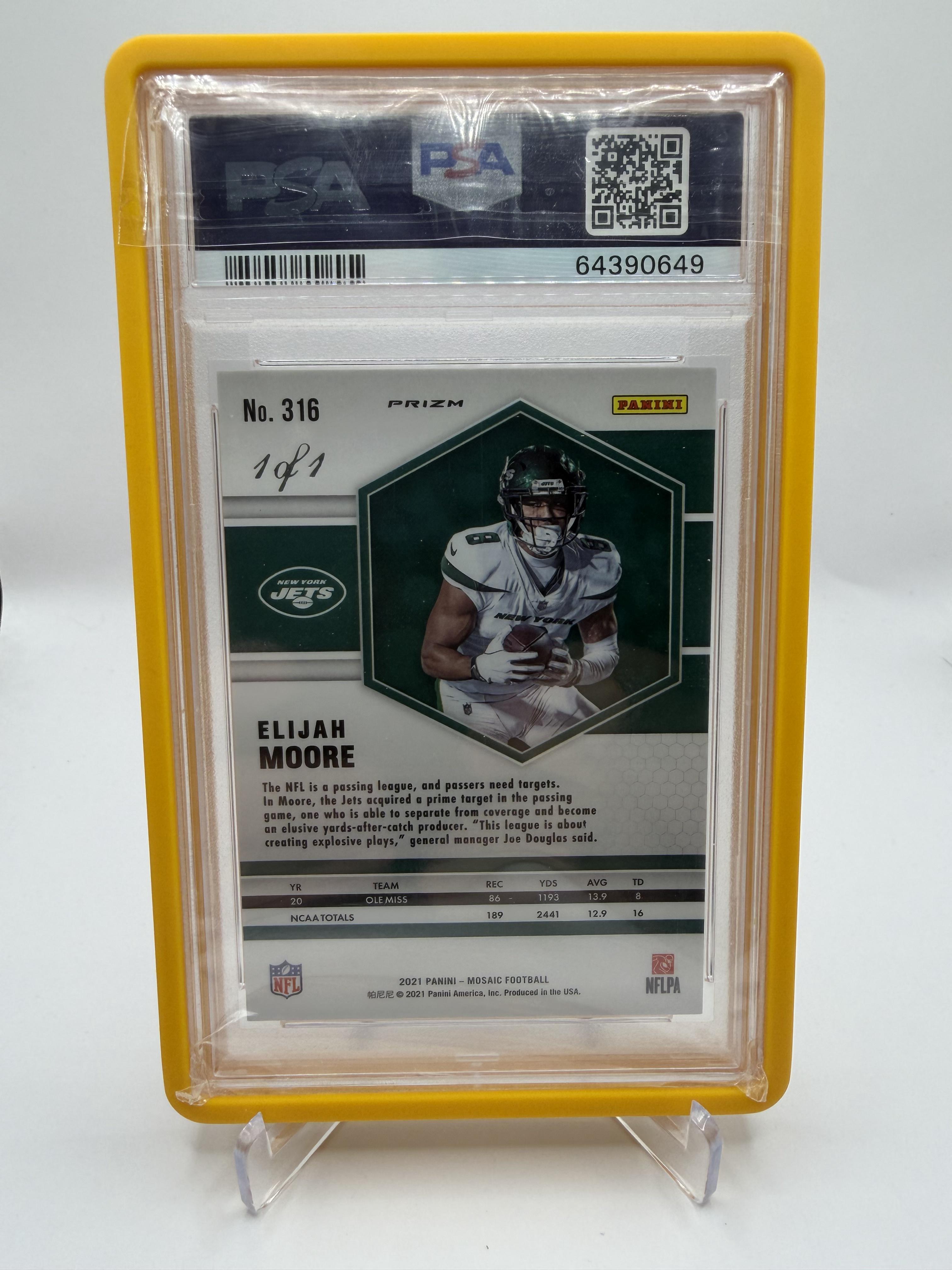 2021 Panini Mosaic #316 Elijah Moore Choice Prizm Nebula 1/1 PSA 10