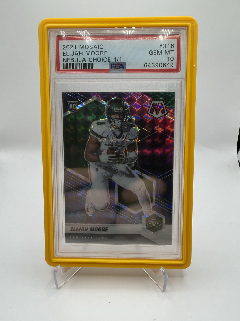 2021 Panini Mosaic #316 Elijah Moore Choice Prizm Nebula 1/1 PSA 10