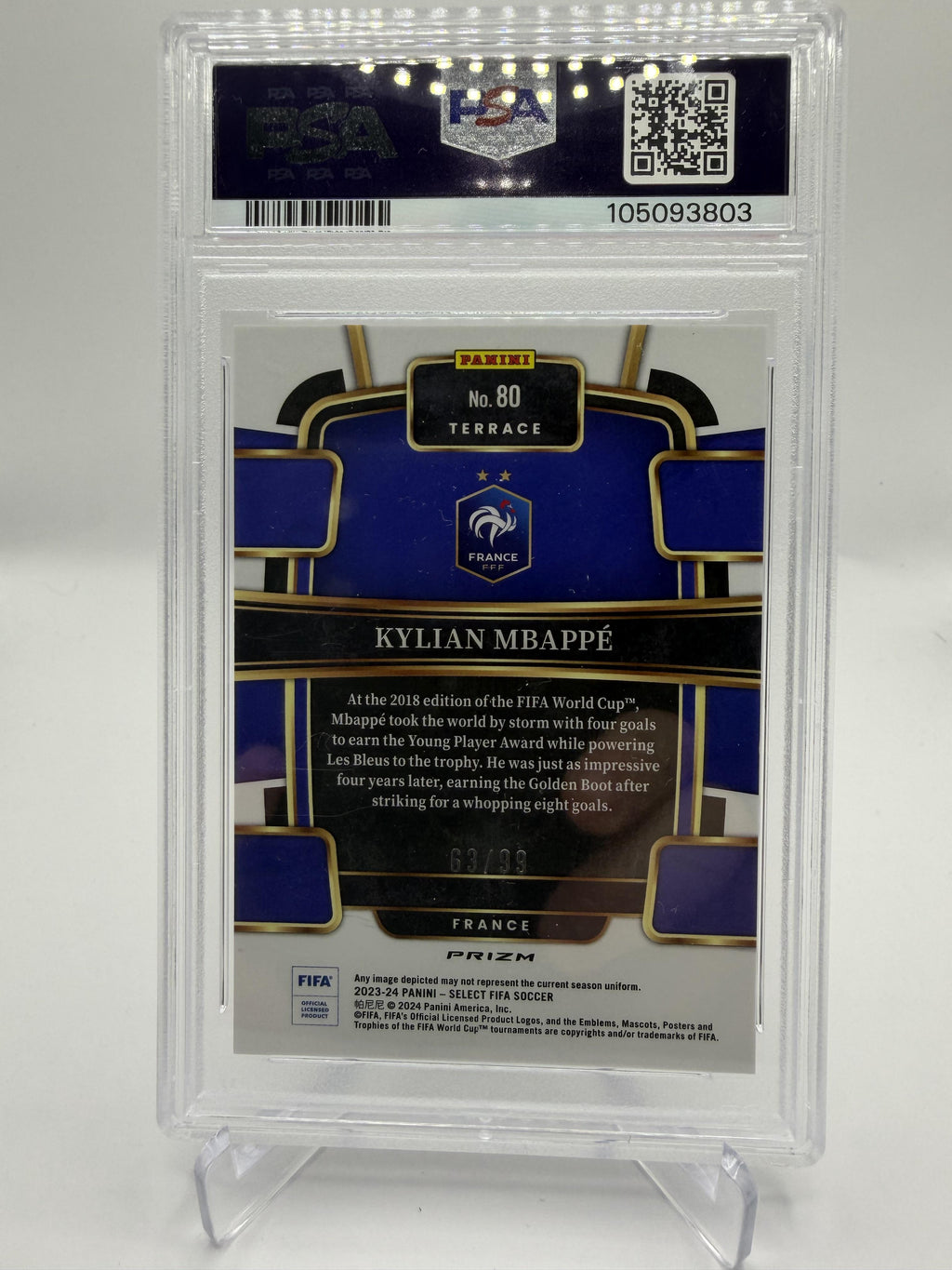 2023-24 Panini Select FIFA #80 Kylian Mbappé Winter Camo #/99 PSA 9