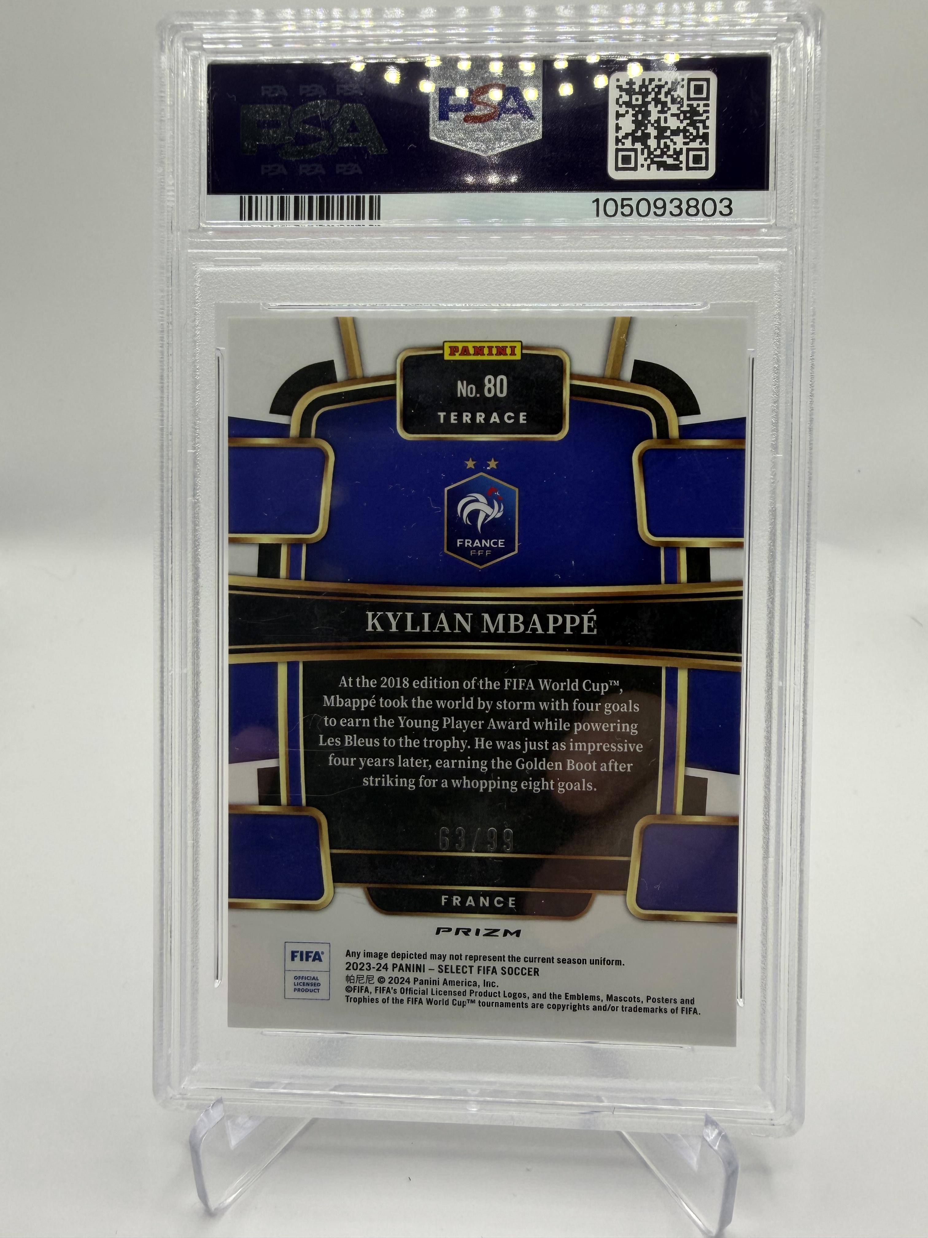 2023-24 Panini Select FIFA #80 Kylian Mbappé Winter Camo #/99 PSA 9