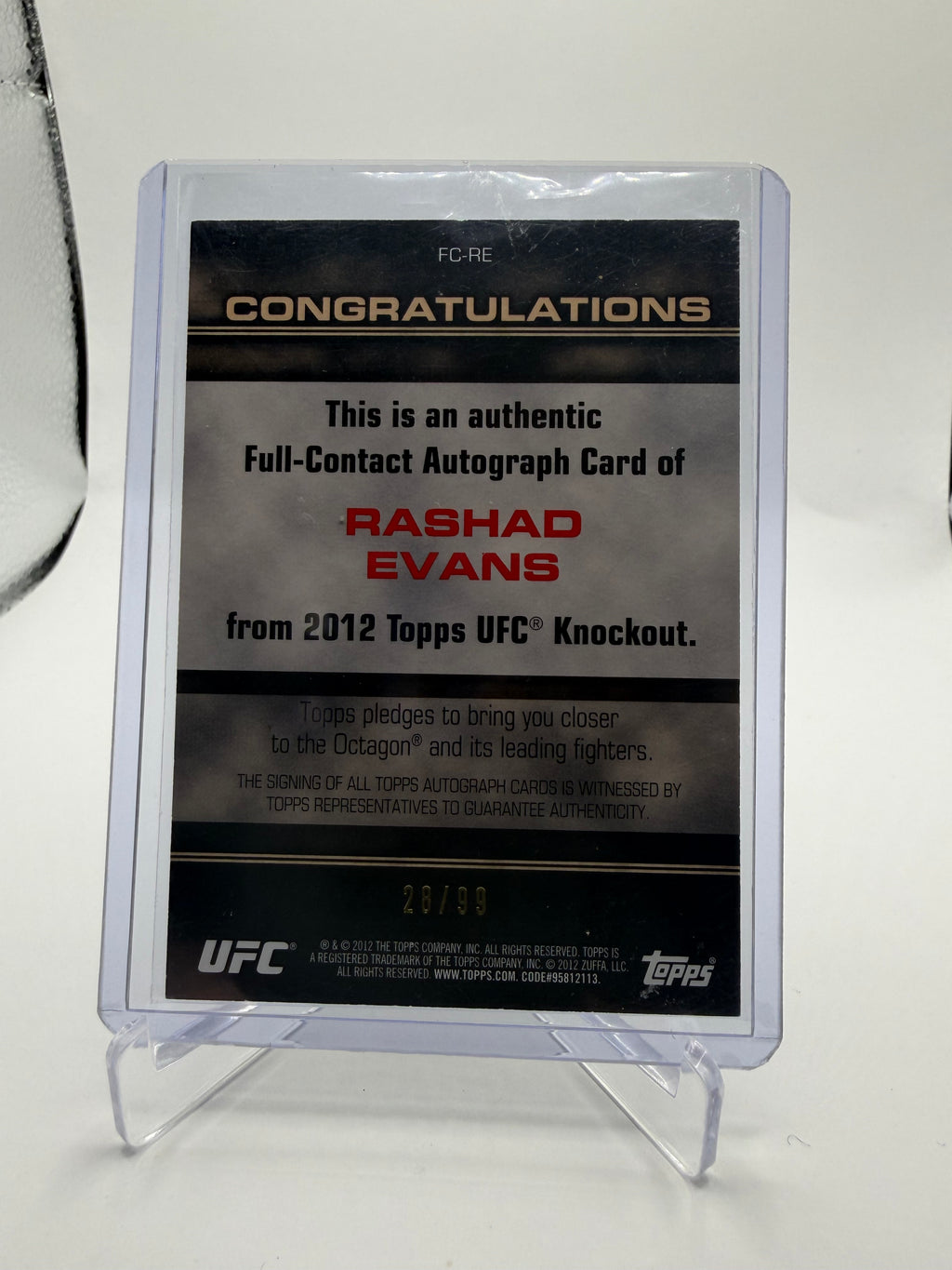 2012 Topps UFC Knockout Rashad Evans Full-Contact Autograph #FC-RE /99