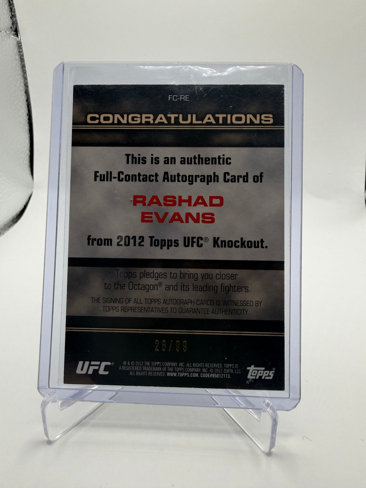 2012 Topps UFC Knockout Rashad Evans Full-Contact Autograph #FC-RE /99