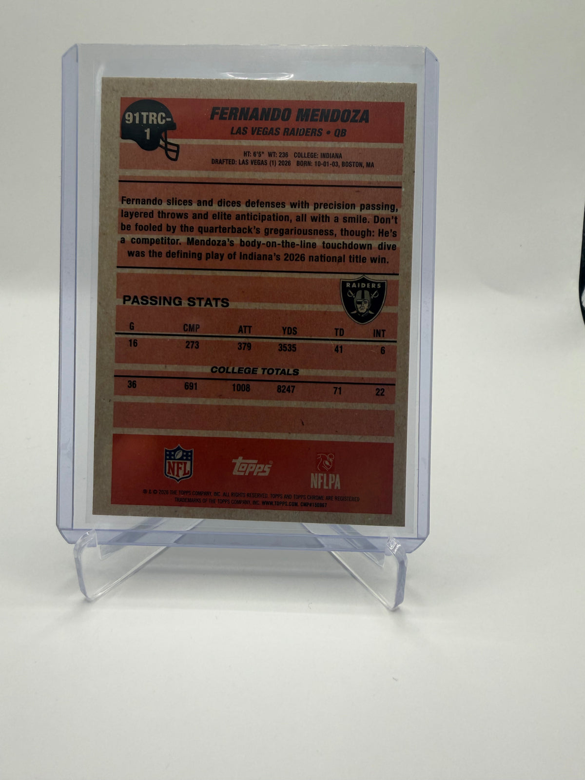 2026 Topps Chrome 1991 Topps 35th Anniversary Fernando Mendoza Rookie Mojo Refractor #91TRC-1