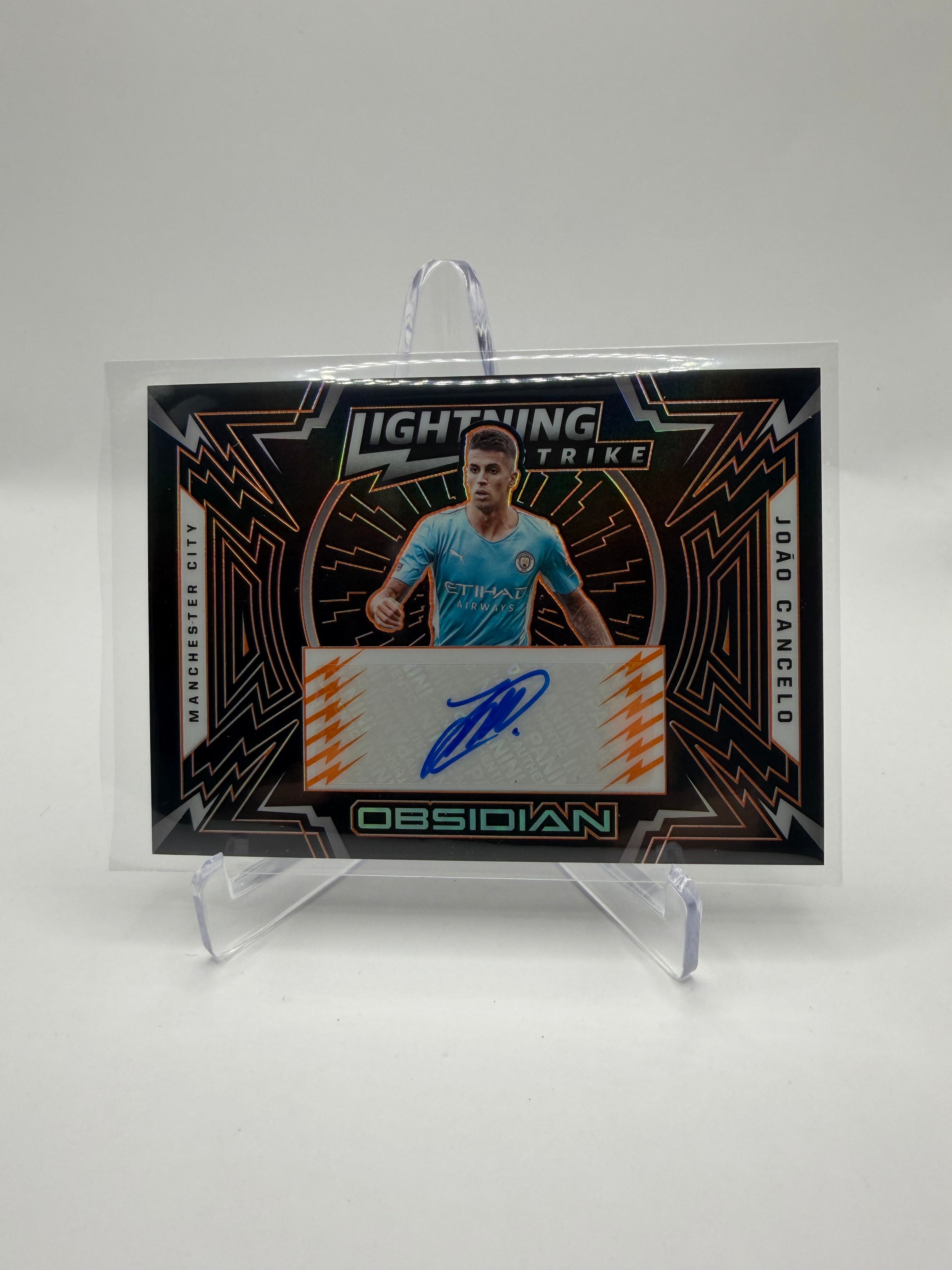 2021-22 Panini Obsidian Soccer Lightning Strike Autographs Electric Etch Orange João Cancelo /30