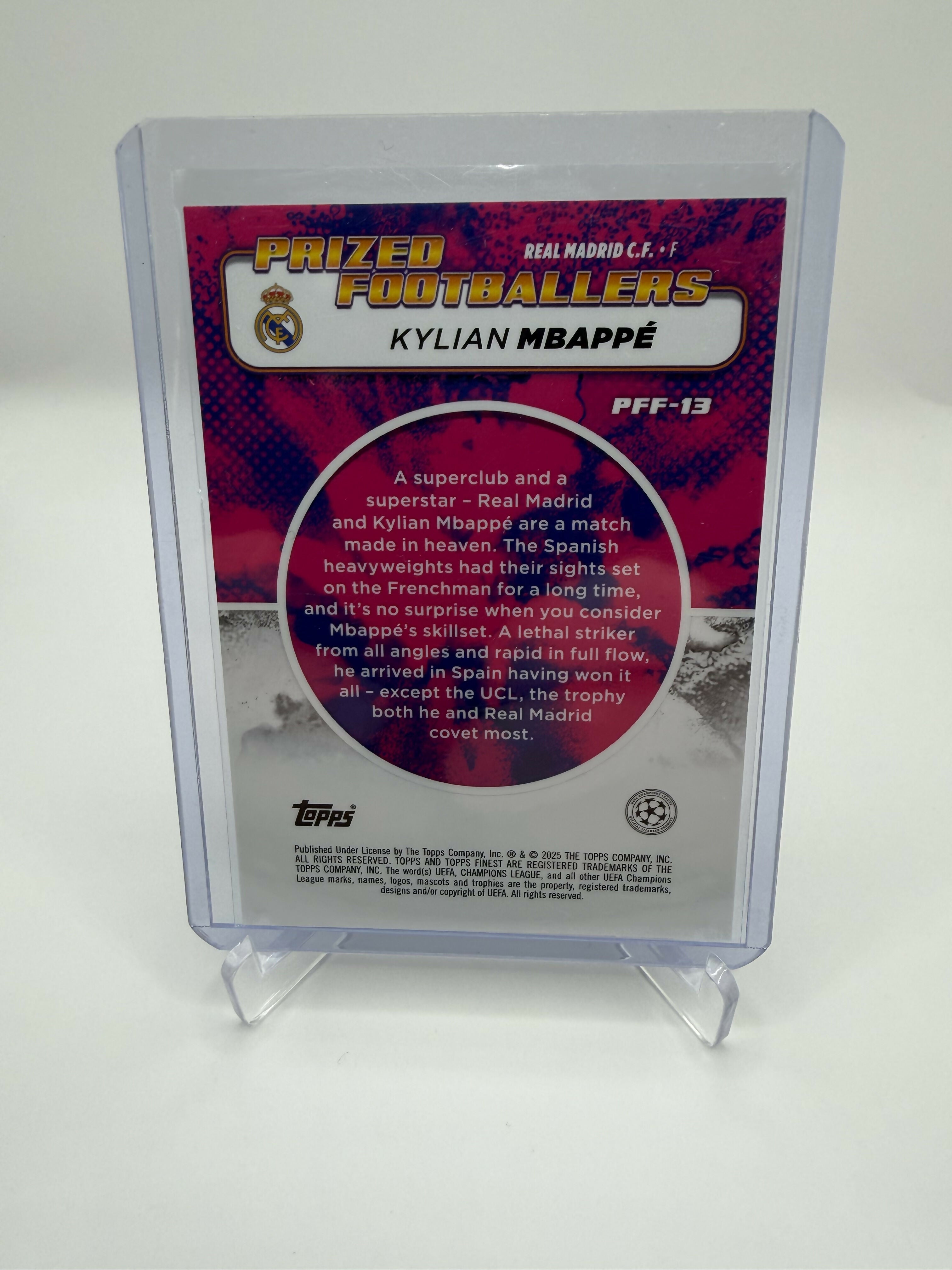 2025 Topps Finest UCC Kylian Mbappe Prized Footballers Red/Green Fusion