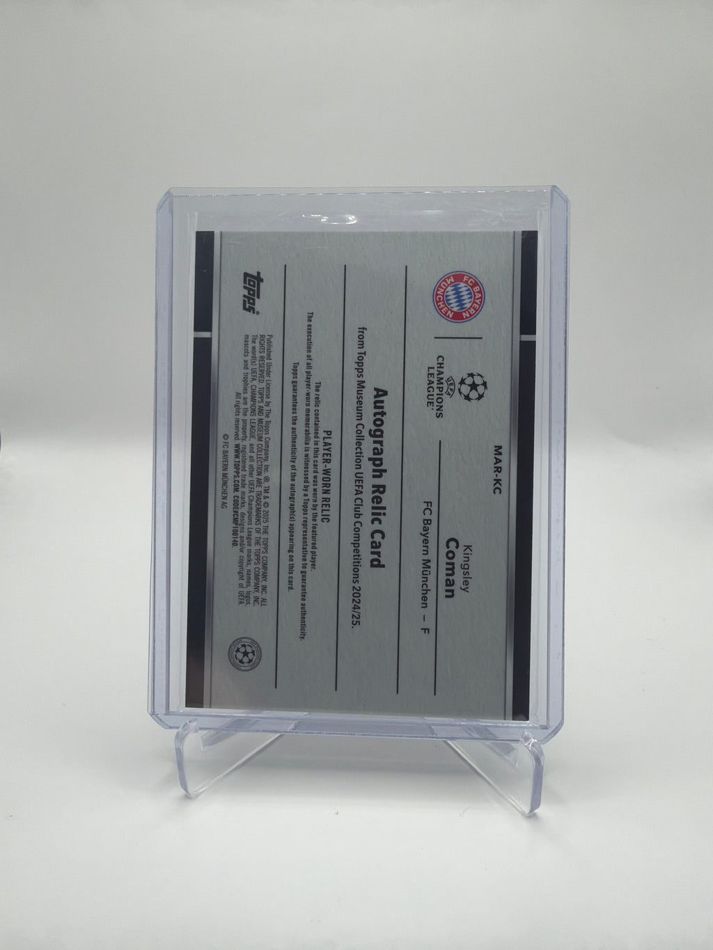2024-25 Topps Museum Collection UEFA Club Competitions Kingsley Coman Museum Autograph Relic Pink/Purple Foil Jersey Auto /299 #MAR-KC