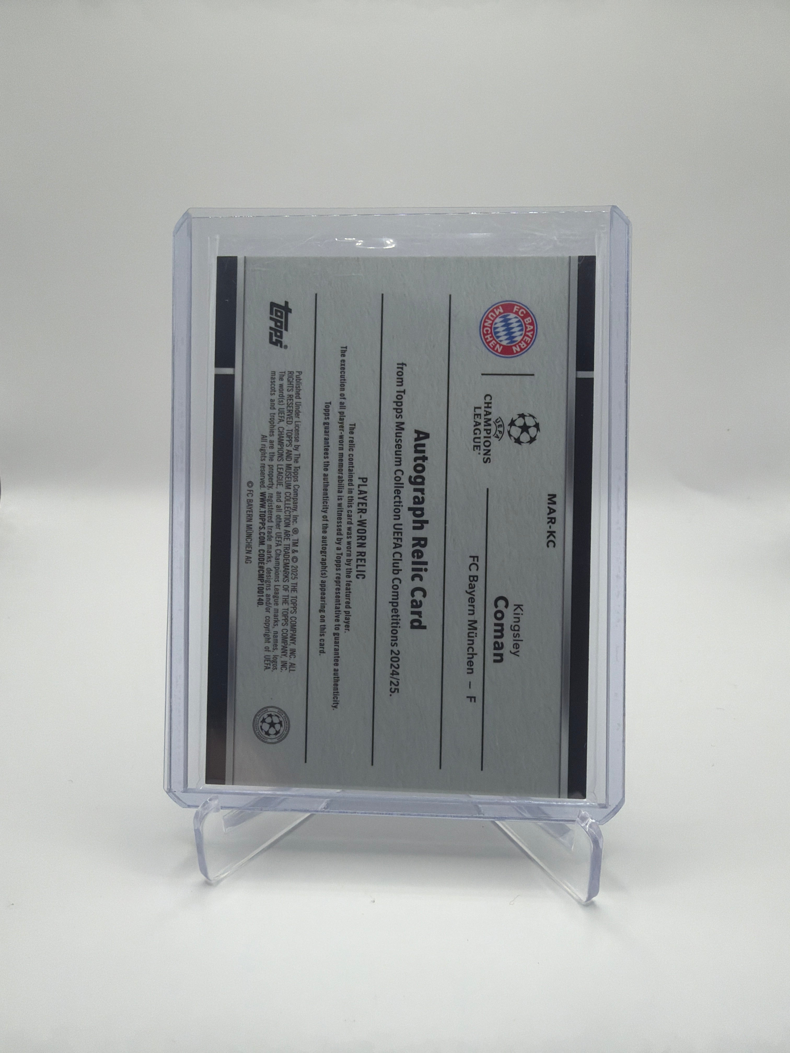 2024-25 Topps Museum Collection UEFA Club Competitions Kingsley Coman Museum Autograph Relic Pink/Purple Foil Jersey Auto /299 #MAR-KC