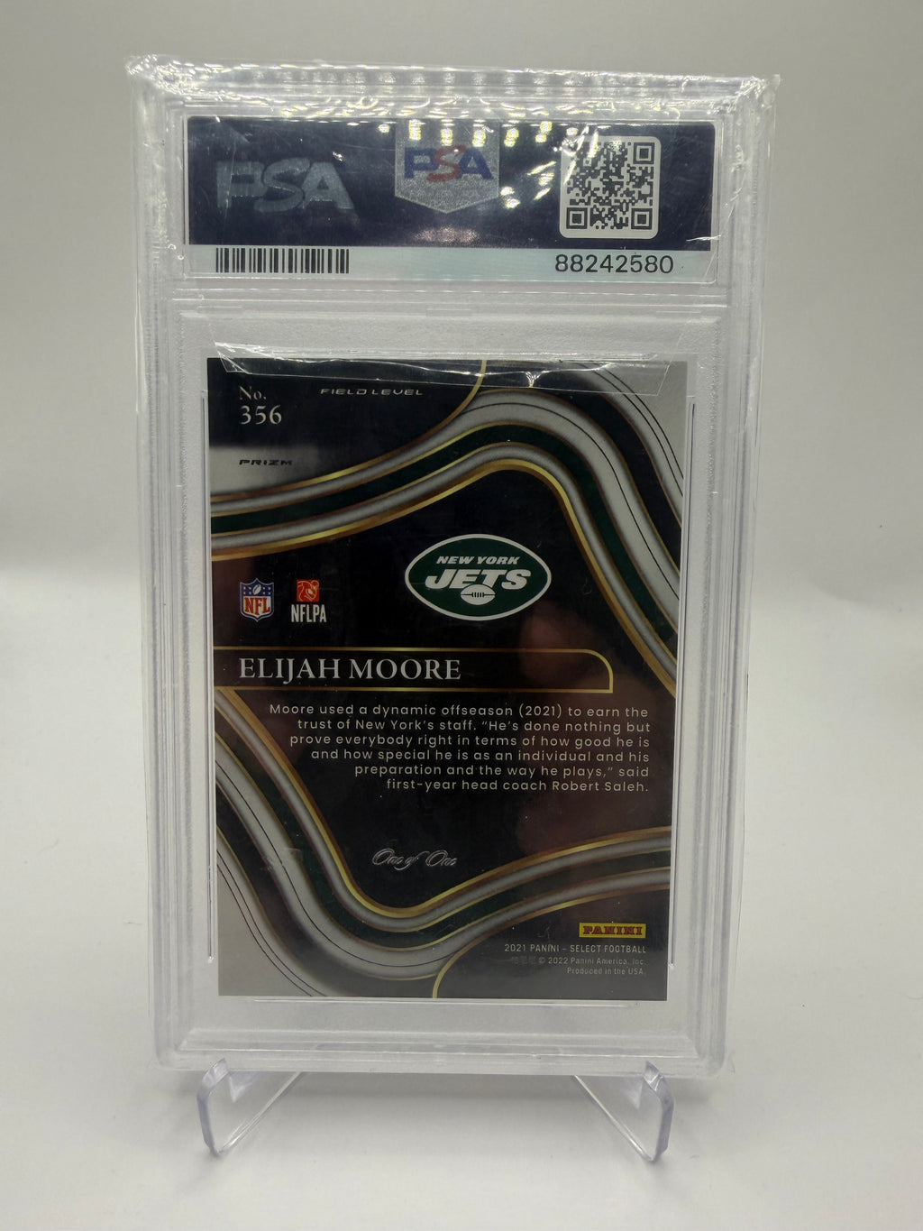 2021 Panini Select Football Elijah Moore Field Level Black Prizm One of One #356 PSA 9