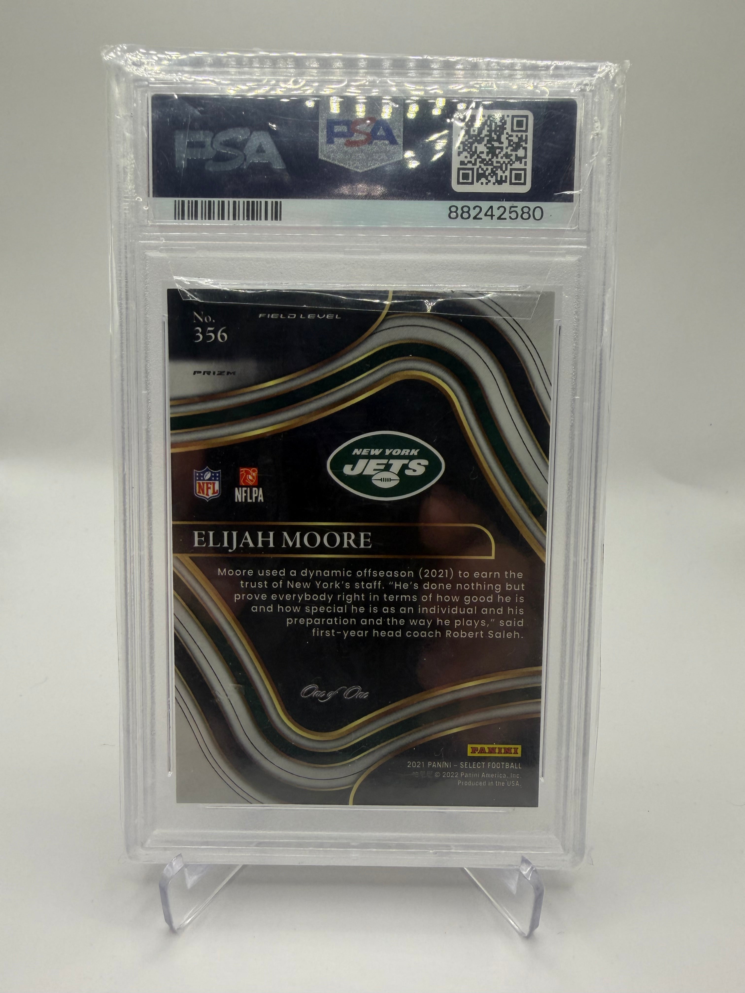 2021 Panini Select Football Elijah Moore Field Level Black Prizm One of One #356 PSA 9