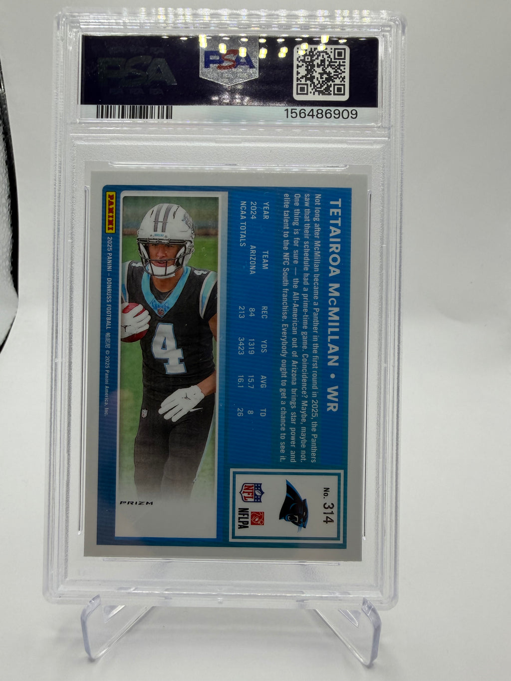 2025 Panini Donruss Football Tetairoa McMillan Rated Rookie Optic Preview Red Pandora #314 PSA 10