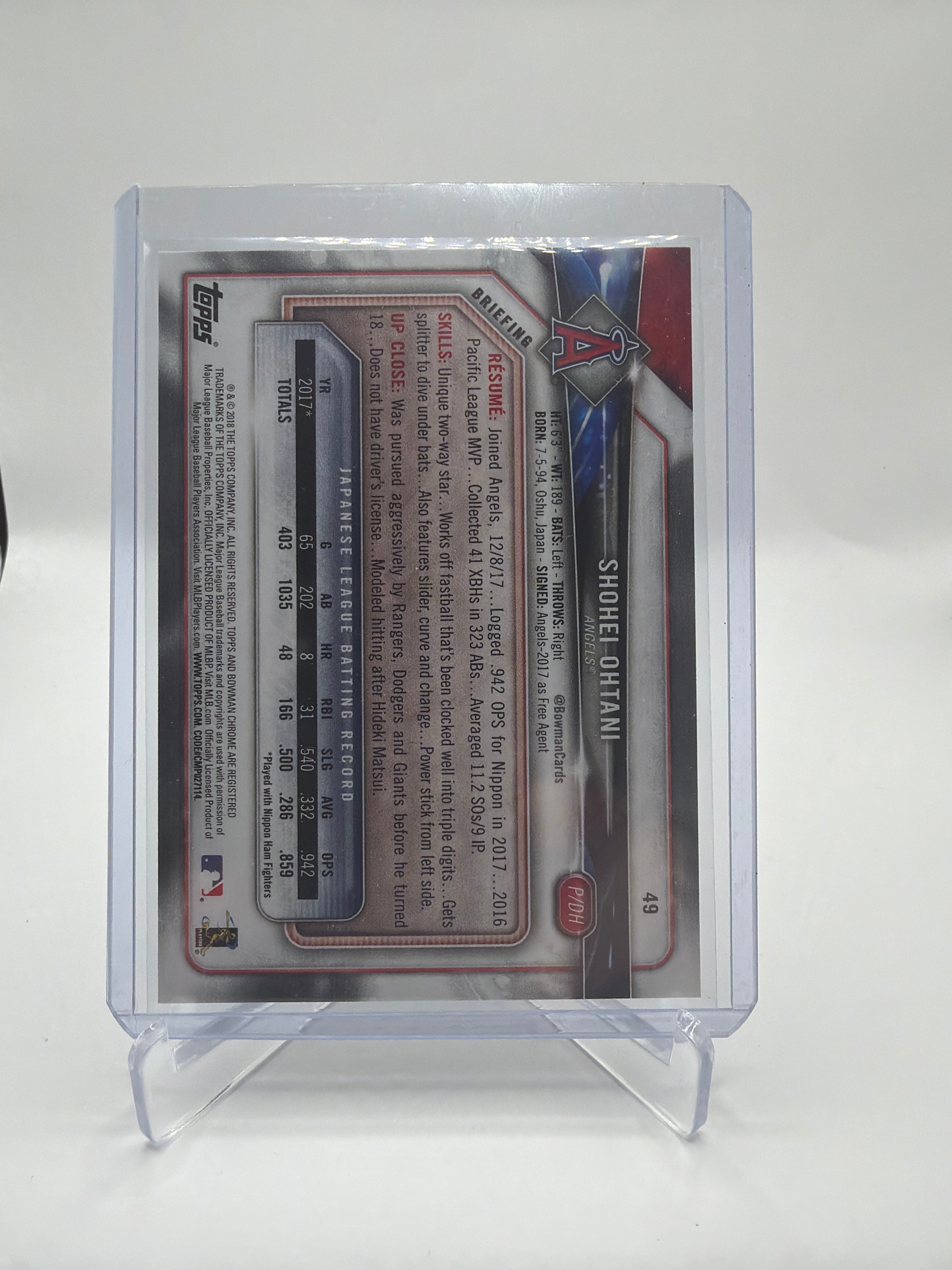 2018 Bowman Shohei Ohtani Rookie Card #49 Base