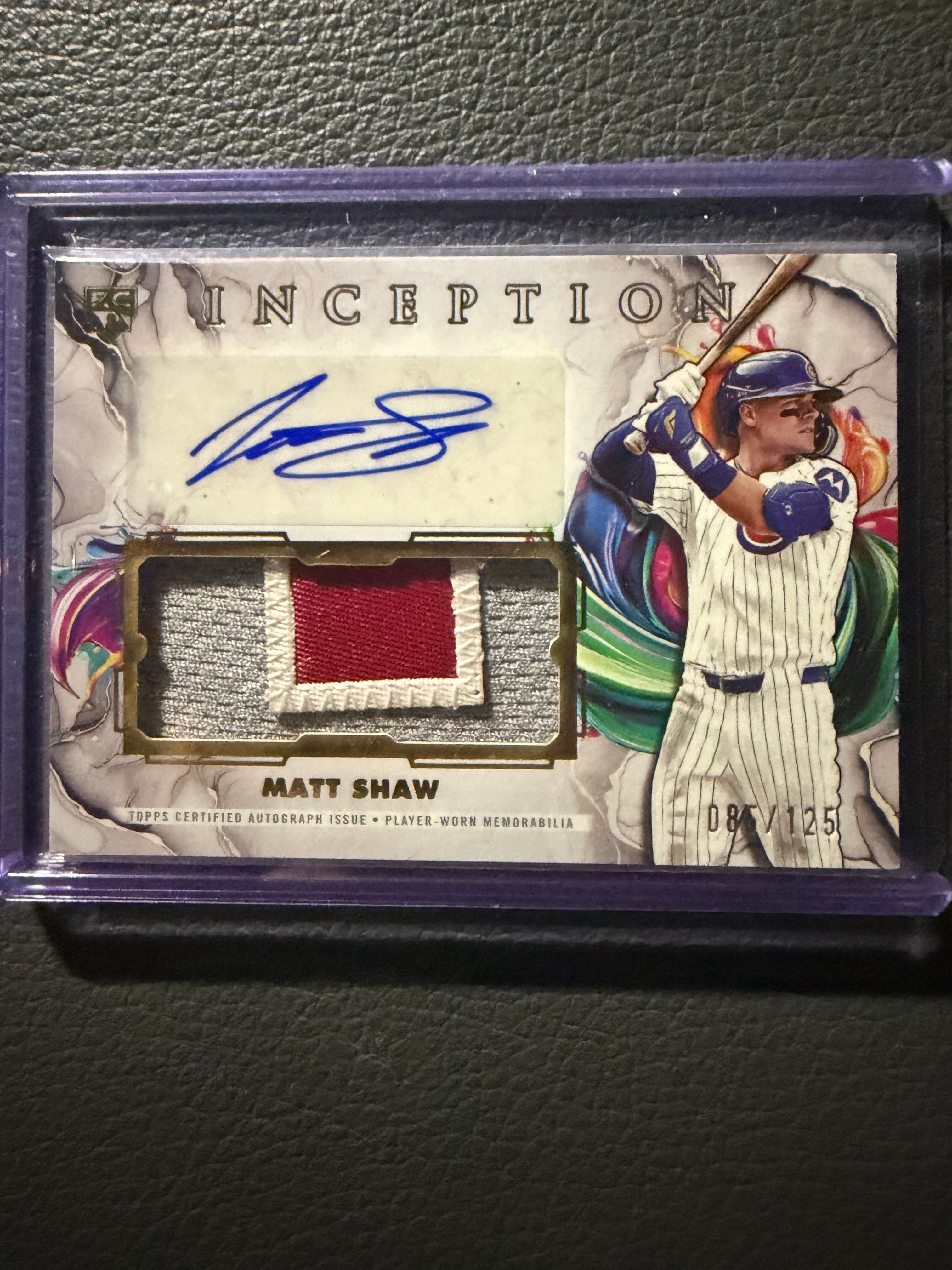 2025 Topps Inception Baseball Matt Shaw Rookie Inception Autograph Patch Green Parallel /125