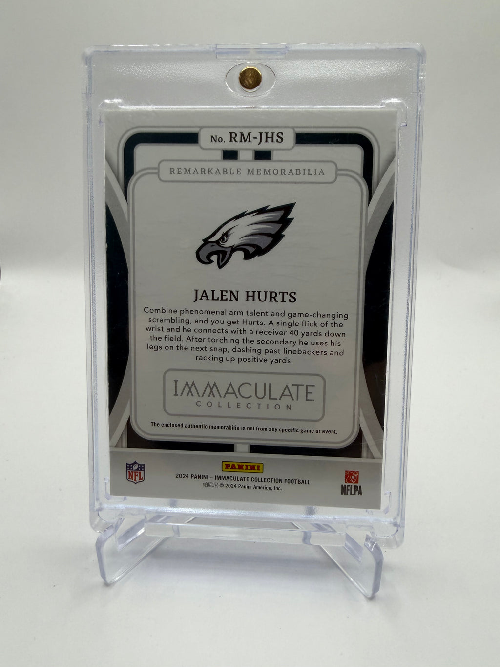 2024 Panini Immaculate Collection Football Remarkable Memorabilia Platinum Jalen Hurts Patch #RM-JHS 5/5