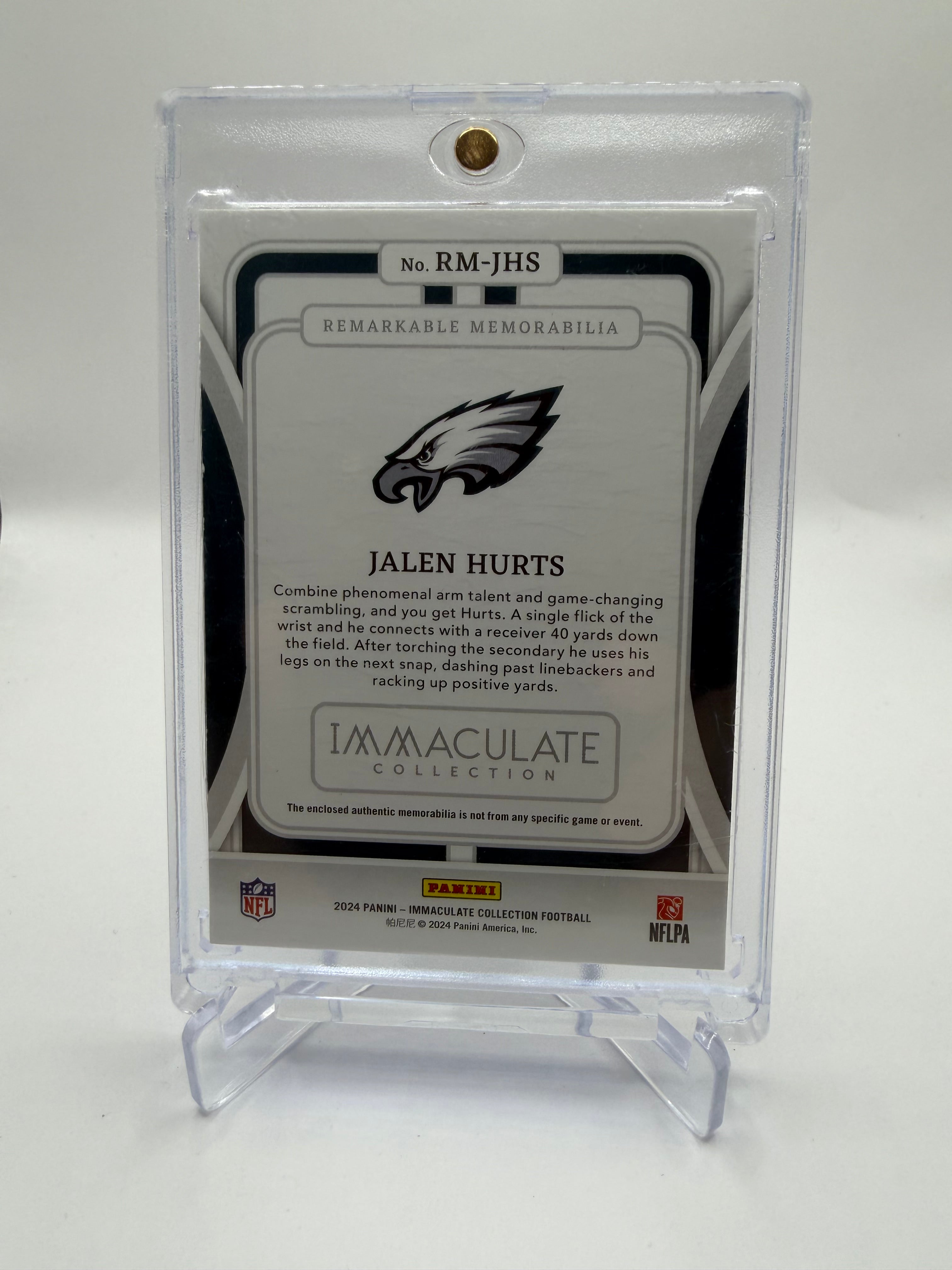 2024 Panini Immaculate Collection Football Remarkable Memorabilia Platinum Jalen Hurts Patch #RM-JHS 5/5