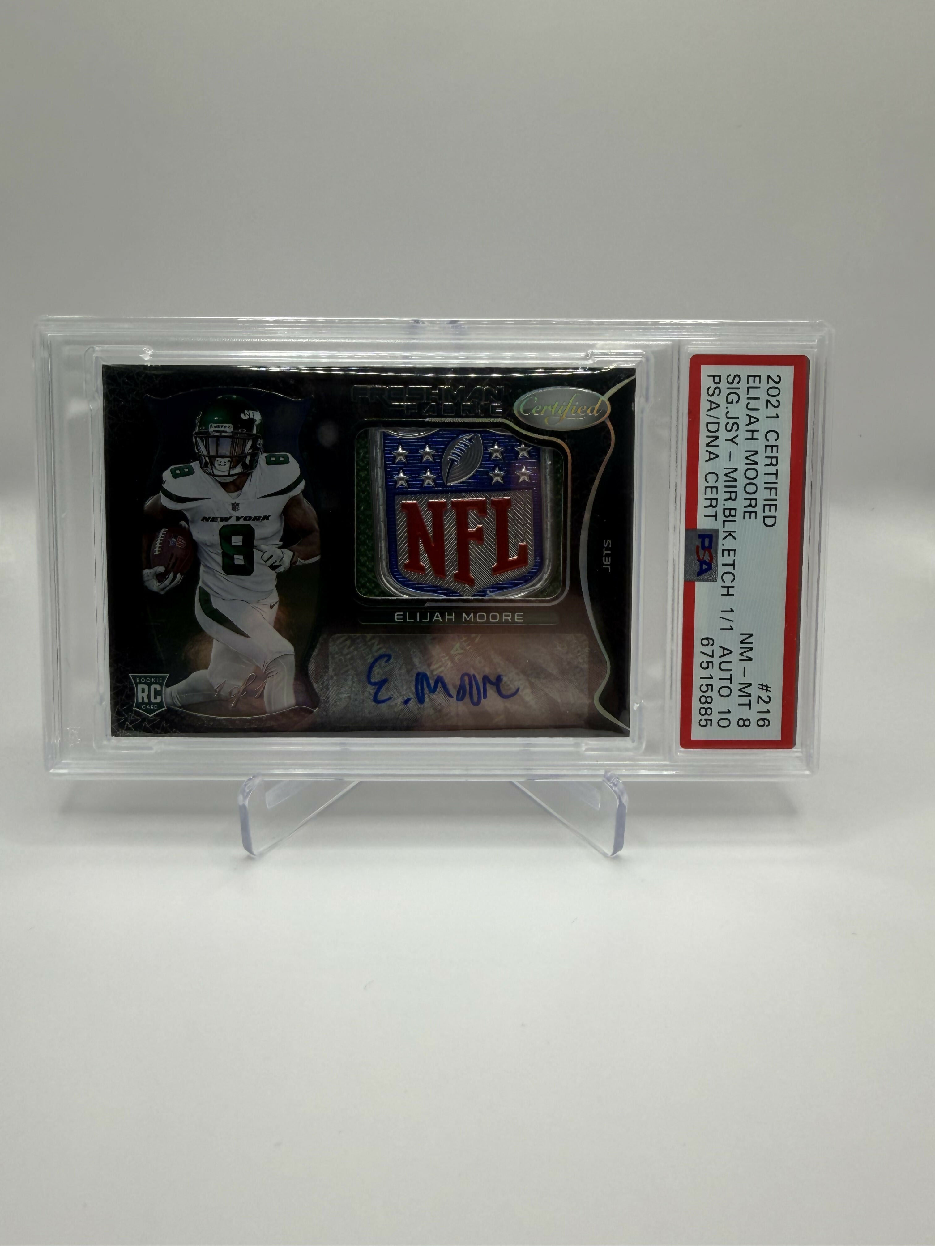 2021 Panini Certified Elijah Moore RPA 1/1 NFL Shield PSA 8