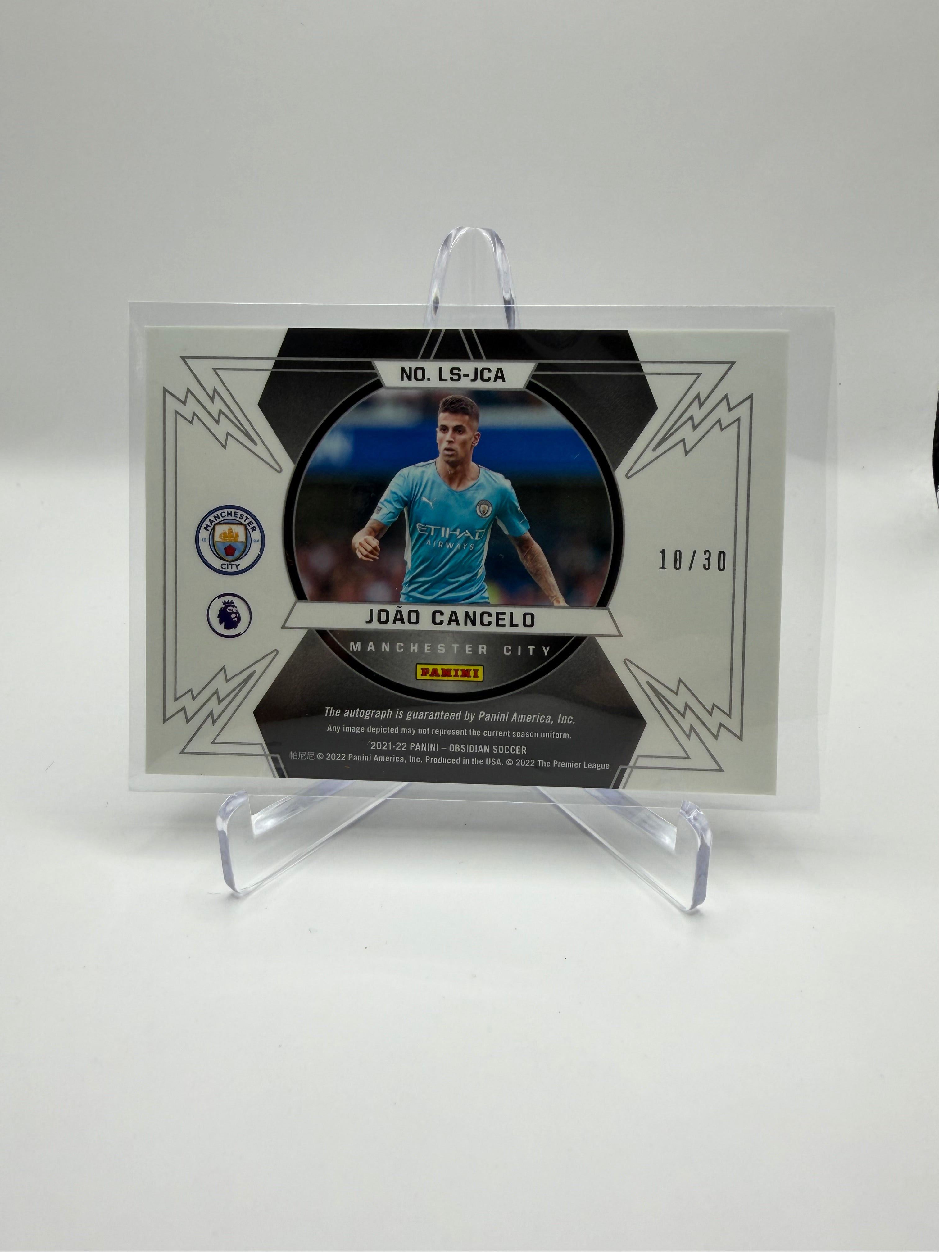 2021-22 Panini Obsidian Soccer Lightning Strike Autographs Electric Etch Orange João Cancelo /30