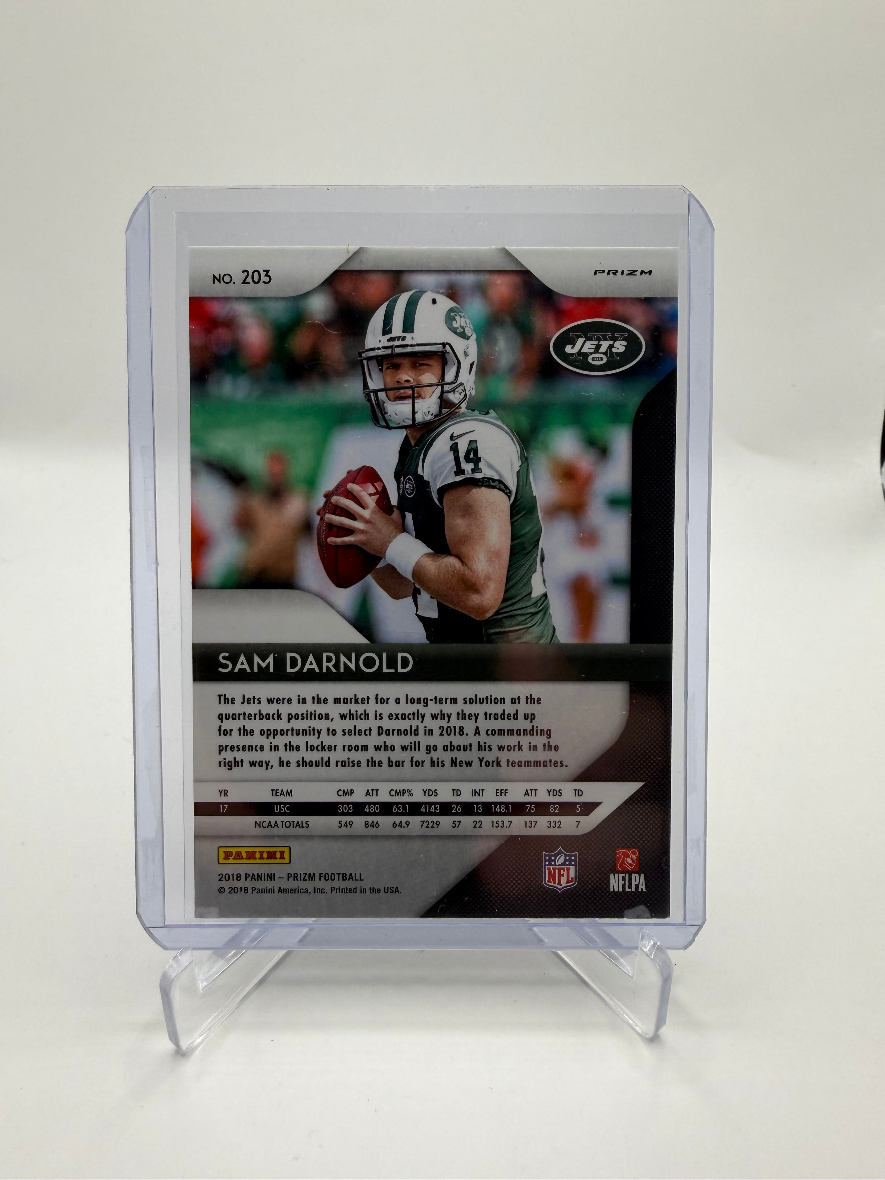 2018 Panini Prizm Football Sam Darnold Red White Blue Prizm Rookie Card #203