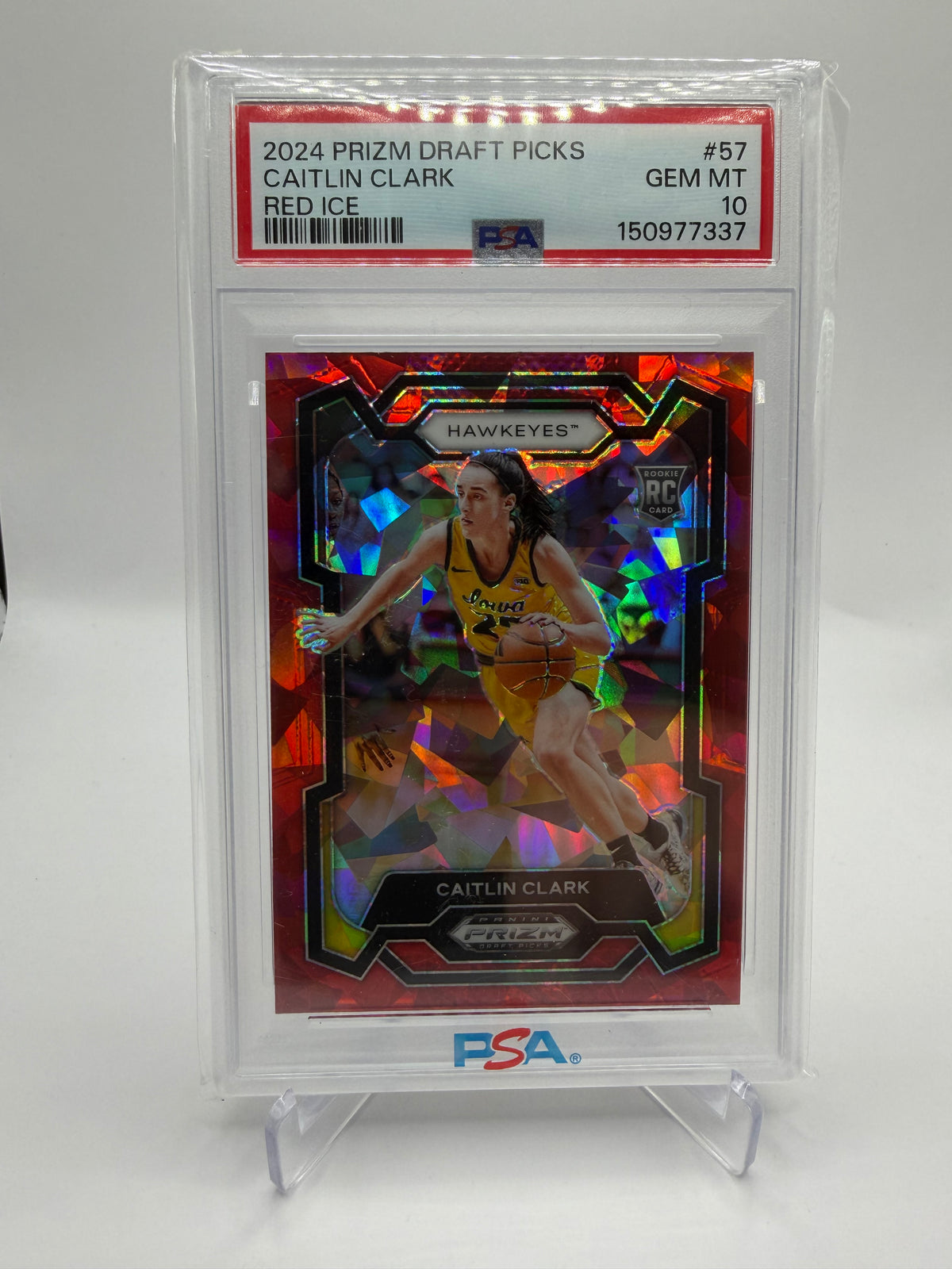 2024 Panini Prizm Draft Picks Caitlin Clark Red Ice Prizm Rookie #57 PSA 10