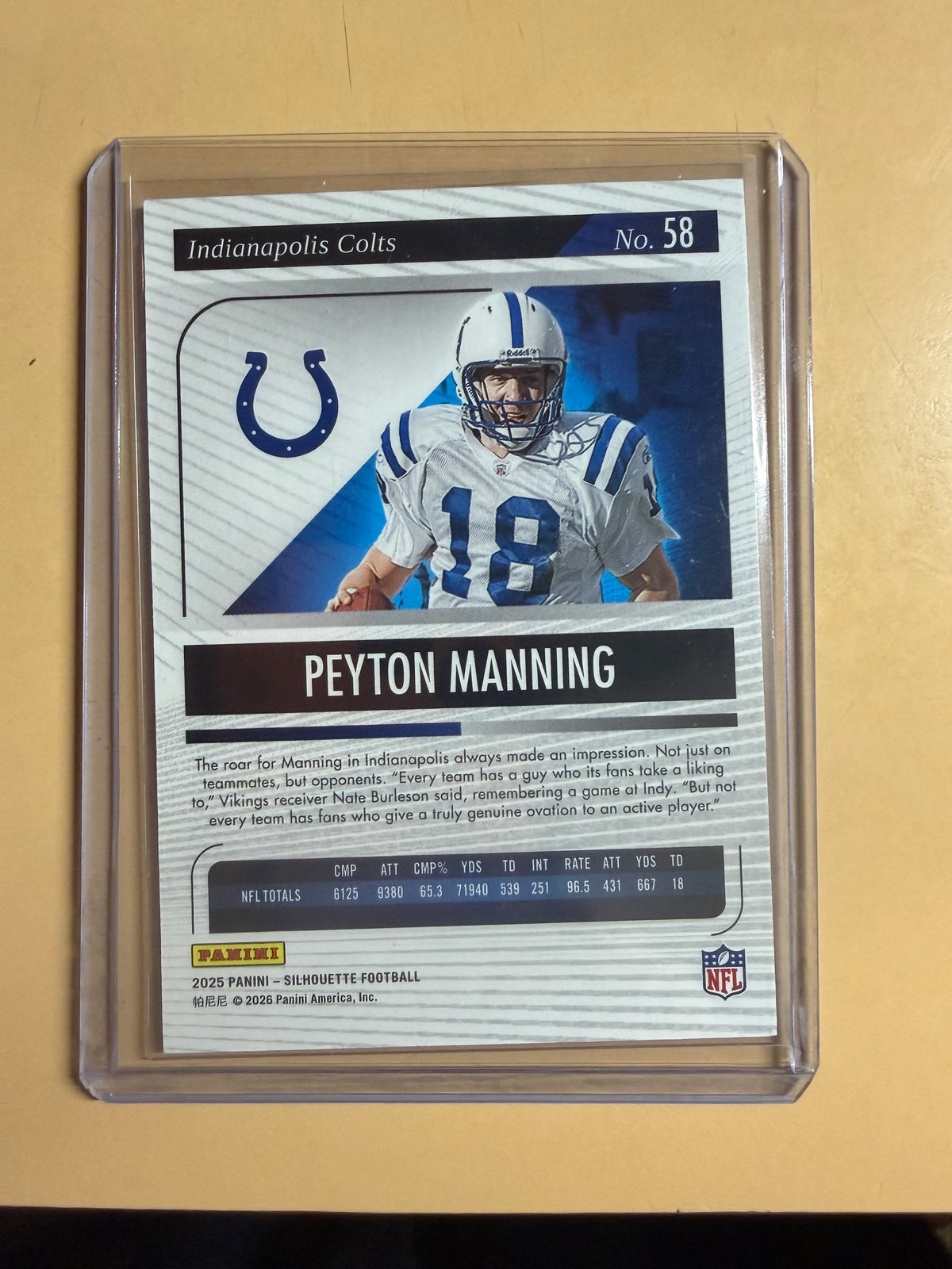 2025 Panini Silhouette Football Peyton Manning Pink Foil Parallel /35 #58