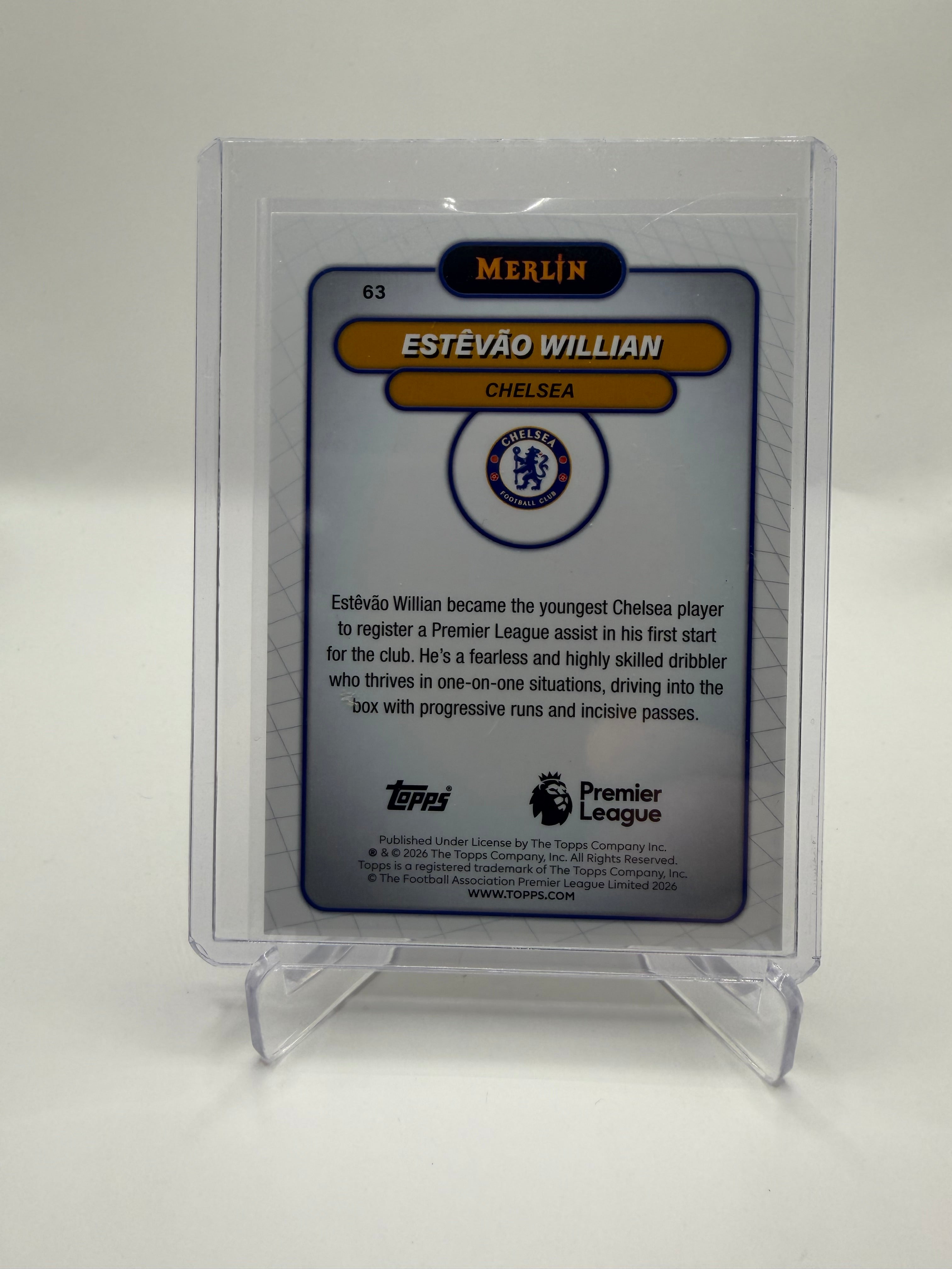 2025-26 Topps Merlin Premier League Estêvão Willian Gold Mojo Refractor Rookie #63 /50