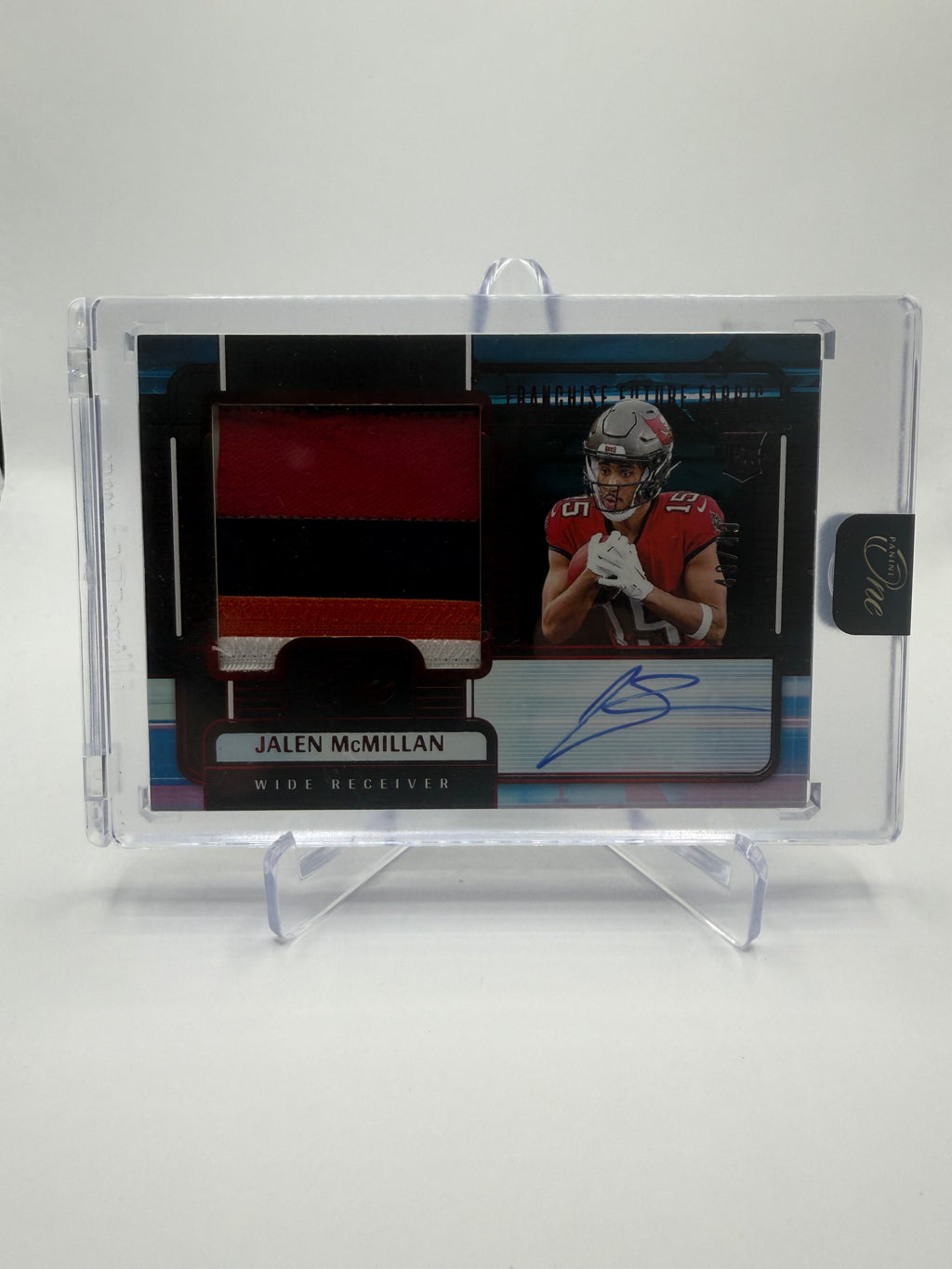2024 Panini One Football Franchise Future Fabric Autographs Red RPA Jalen McMillan Patch Auto /25