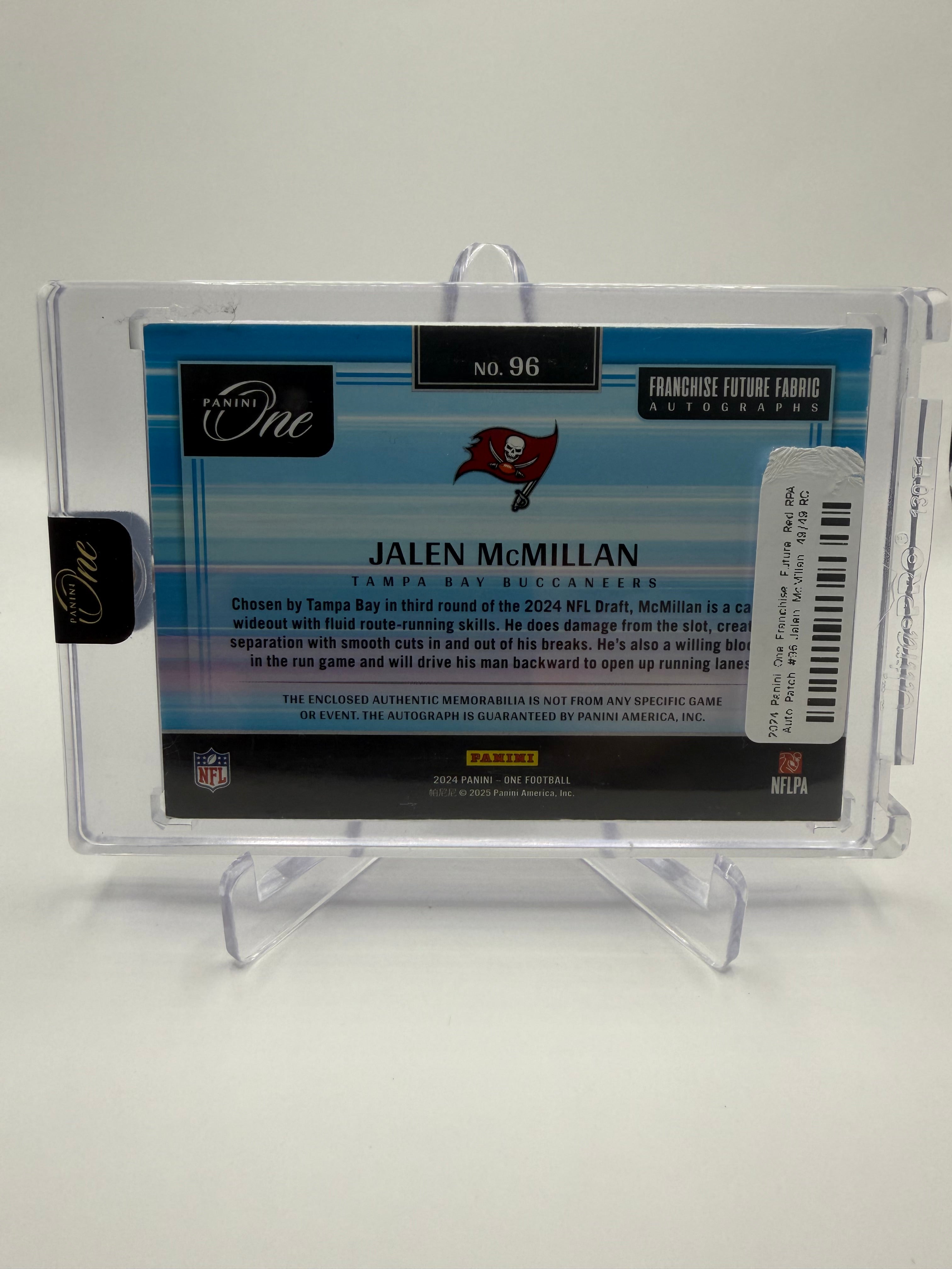 2024 Panini One Football Franchise Future Fabric Autographs Red RPA Jalen McMillan Patch Auto /25