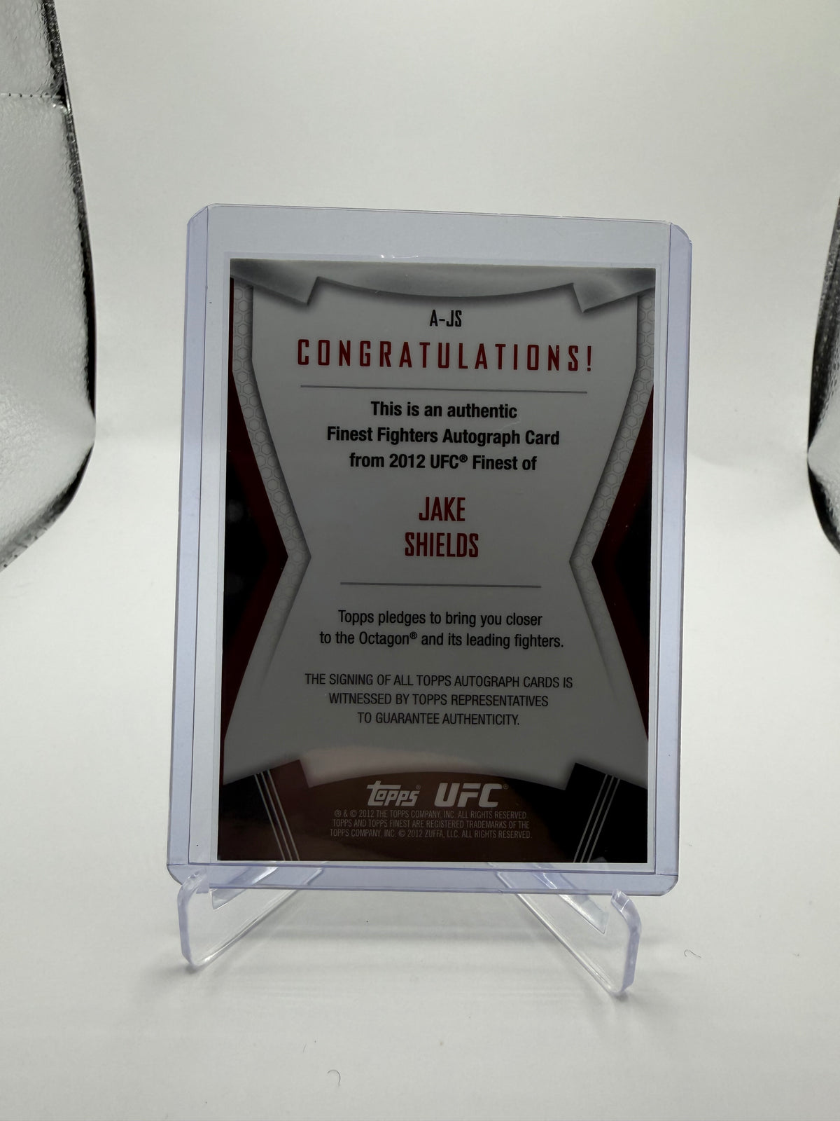 2012 Topps UFC Finest Jake Shields Finest Fighters Autograph #A-JS