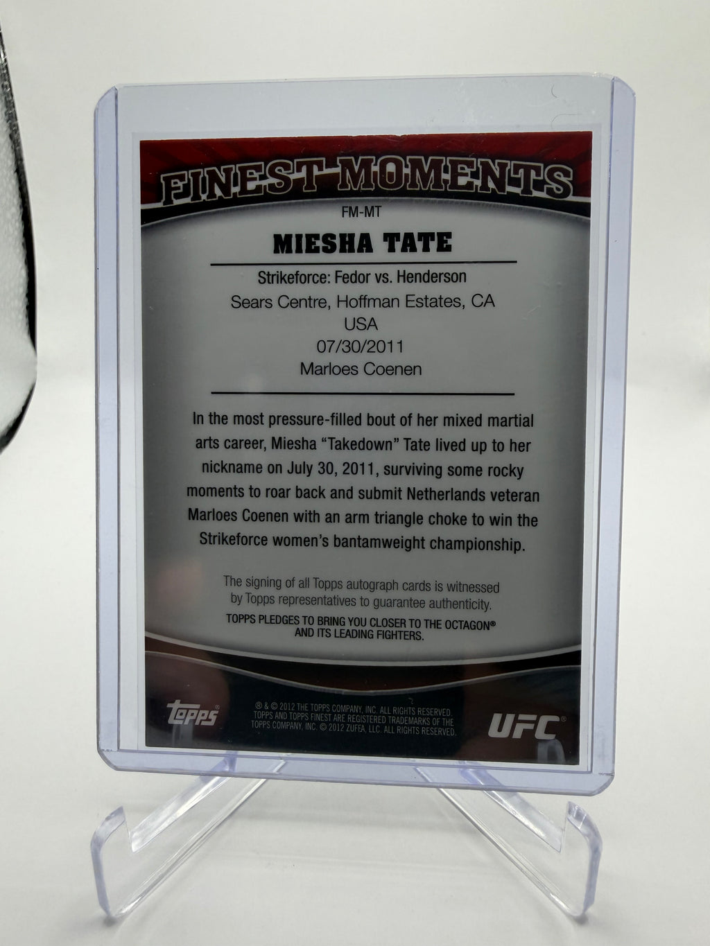 2012 Topps UFC Finest Miesha Tate Finest Moments Autograph #FM-MT