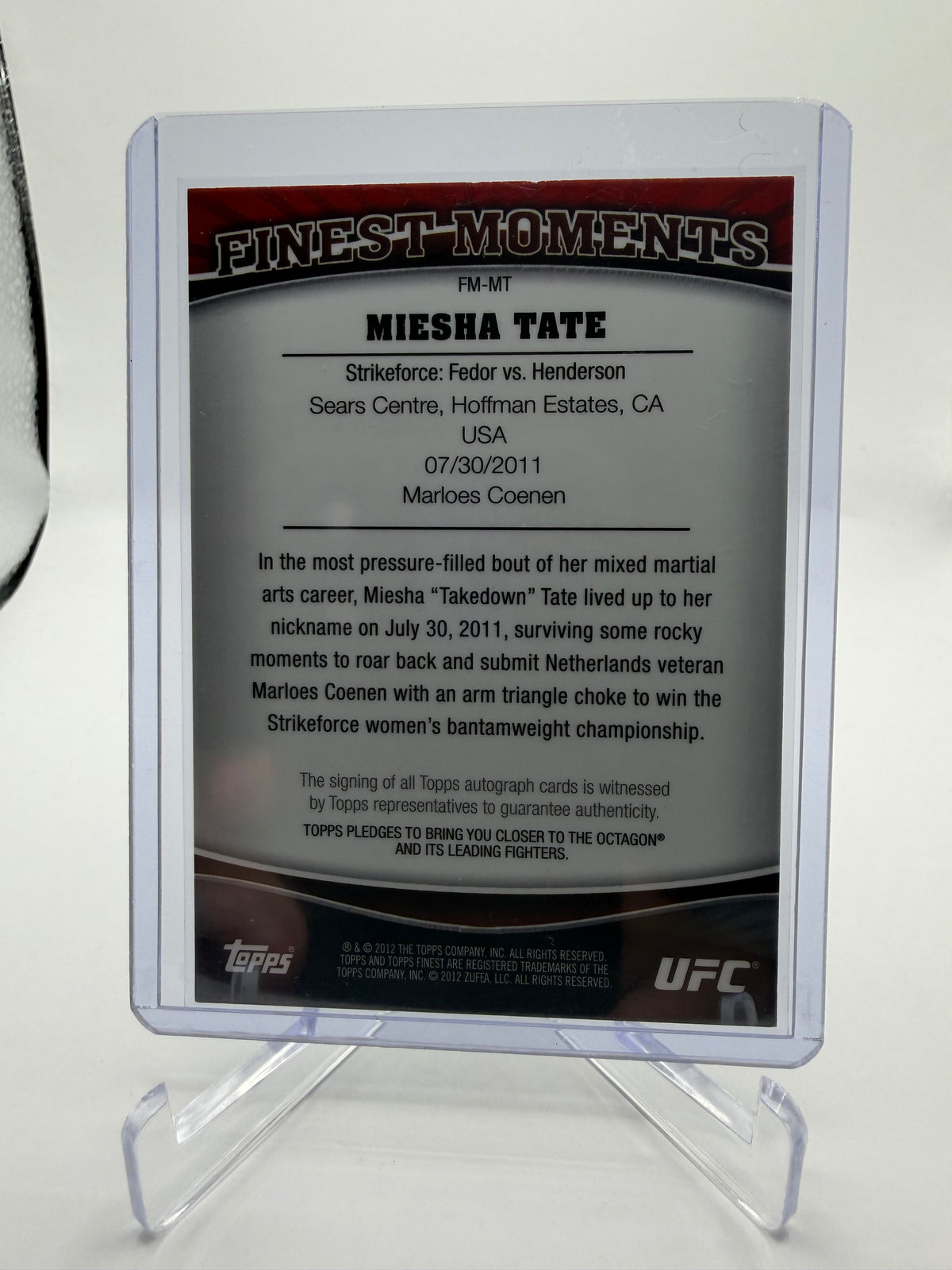 2012 Topps UFC Finest Miesha Tate Finest Moments Autograph #FM-MT