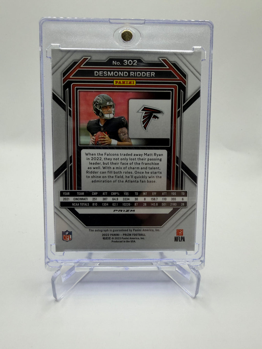 2022 Panini Prizm Football Desmond Ridder Rookie Autographs Silver Prizm #302 Auto