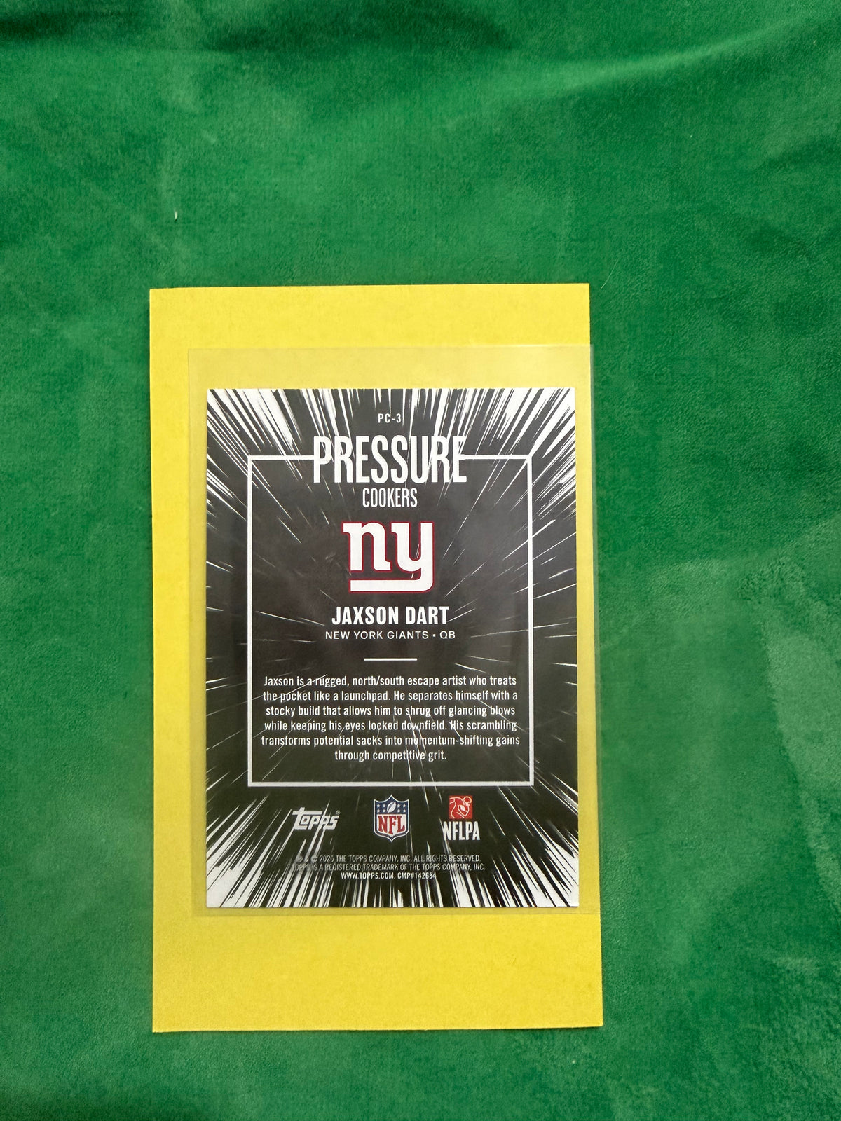 2025 Topps Football Pressure Cookers Jaxson Dart #PC-3 Holo/Refractor Insert