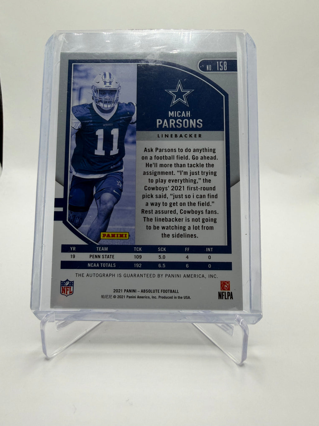 2021 Panini Absolute Football Micah Parsons Rookie Autographs Spectrum Orange #158 Auto RC /75