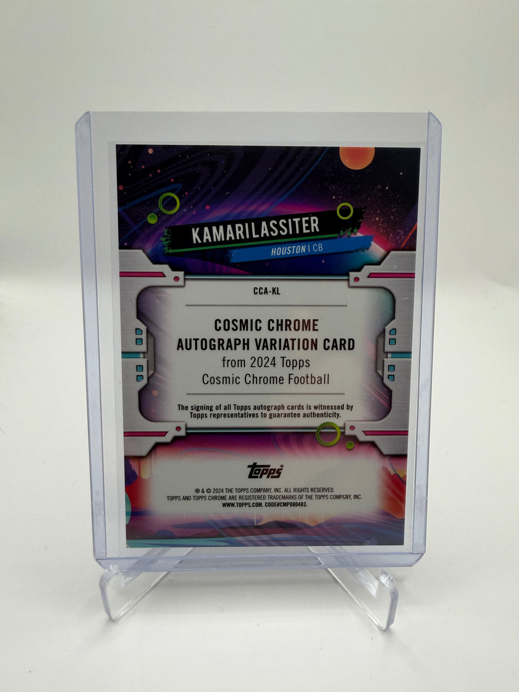 2024 Topps Cosmic Chrome Football Cosmic Chrome Autograph Variation Black Eclipse Refractor #CCA-KL Kamari Lassiter Rookie Auto /10