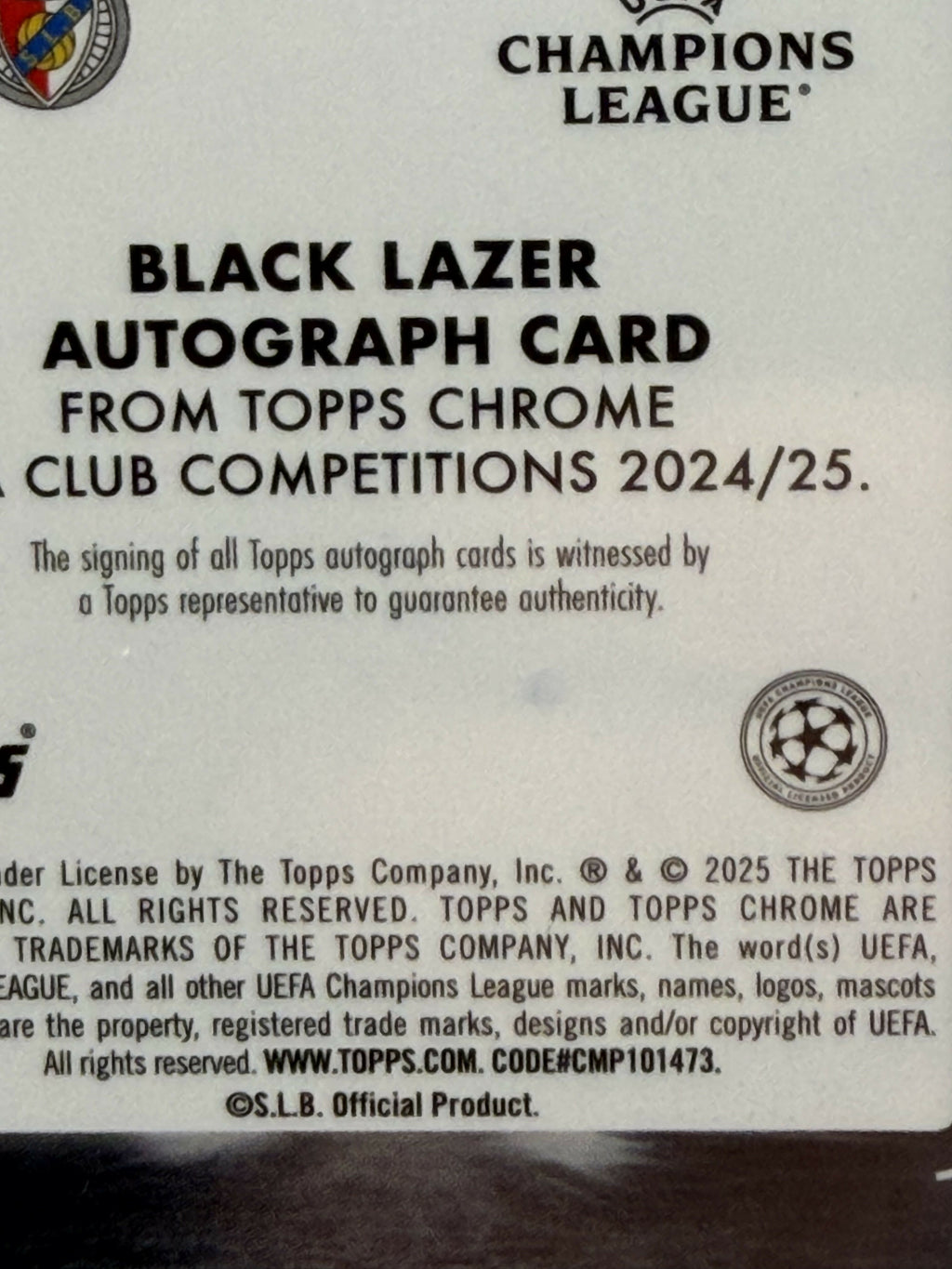 2025 Topps Chrome Gianluca Prestianni Black Lazer Auto /99