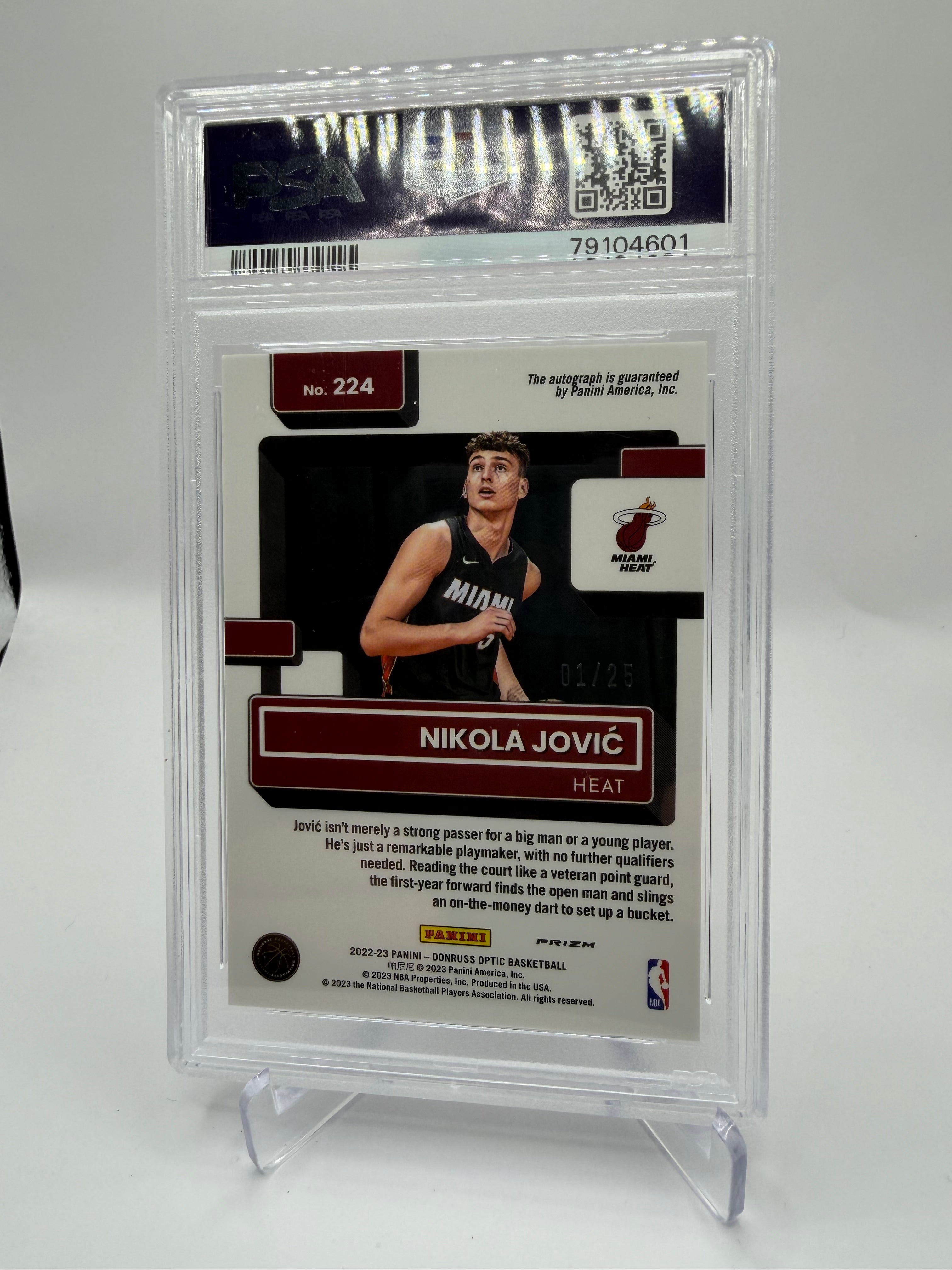 2022-23 Panini Donruss Optic Rated Rookie Signatures Black Pandora Nikola Jovic Autograph /25 PSA 9 #224
