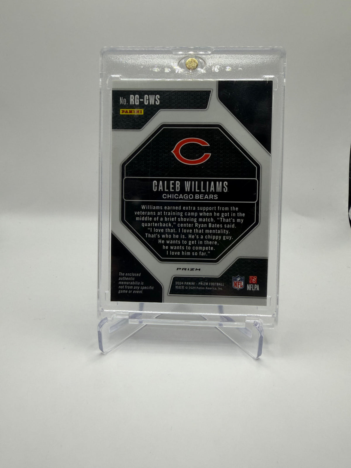 2024 Panini Prizm Football Rookie Gear Silver Prizm Memorabilia Caleb Williams Rookie Card #RG-CWS